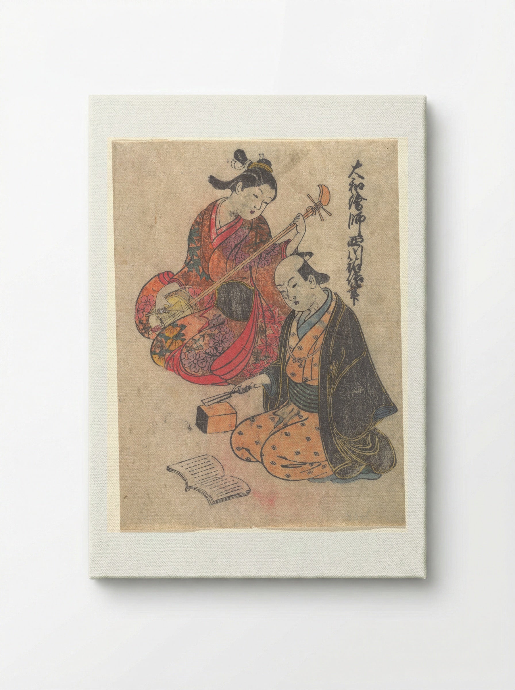 Young Lady Taking a Lesson on the Shamisen - Nishikawa Sukenobu - Canvas