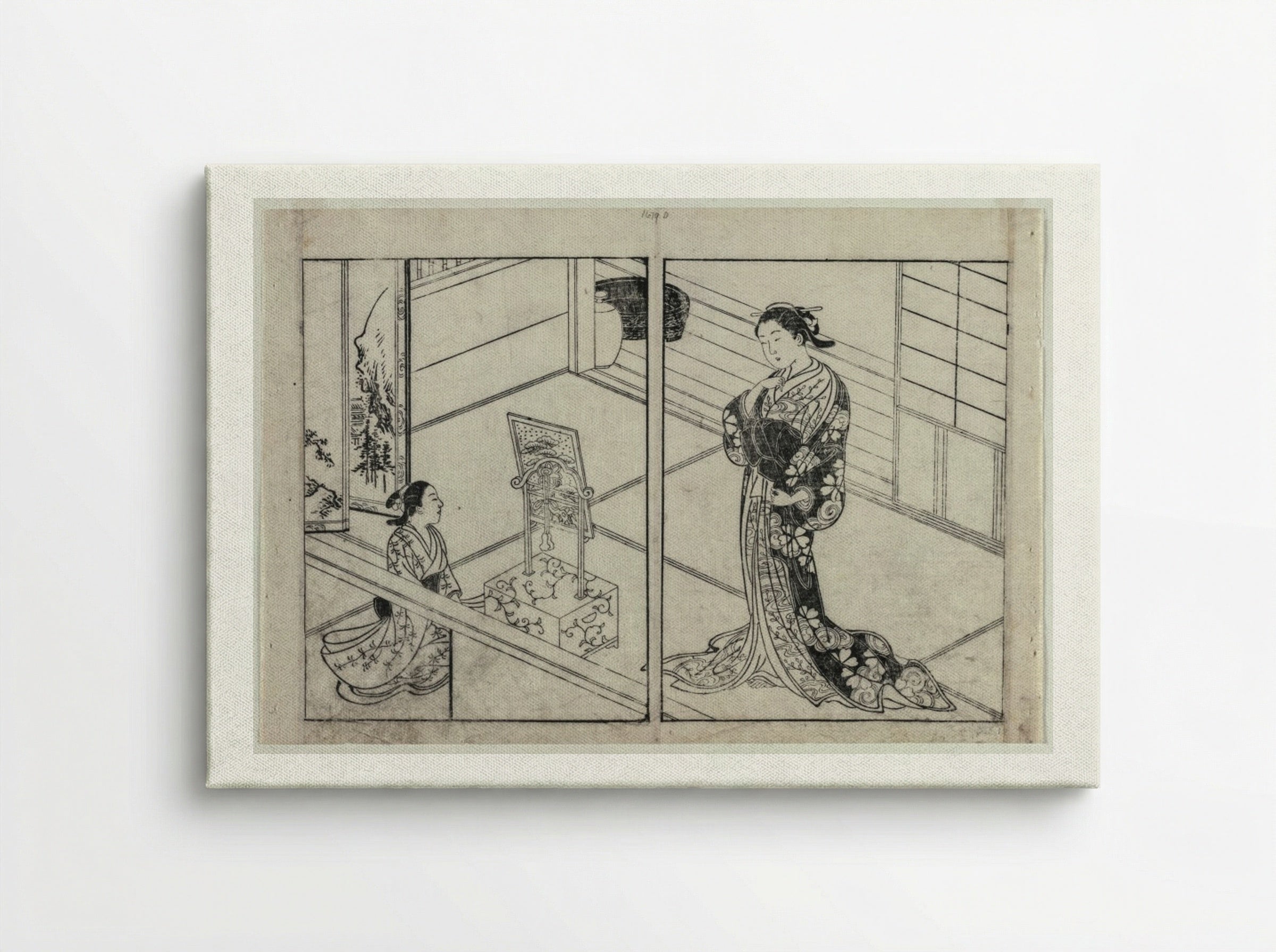 Woman and Child Beside a Mirror Stand - Nishikawa Sukenobu - Canvas