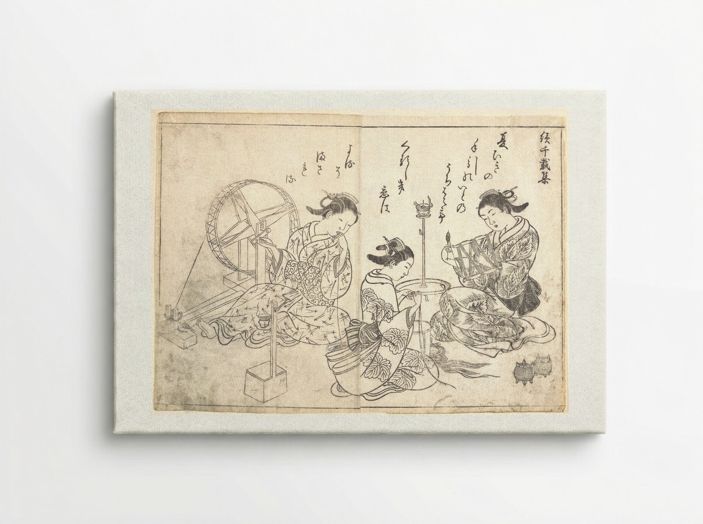 Three Courtesans Weaving Silk - Nishikawa Sukenobu - Canvas
