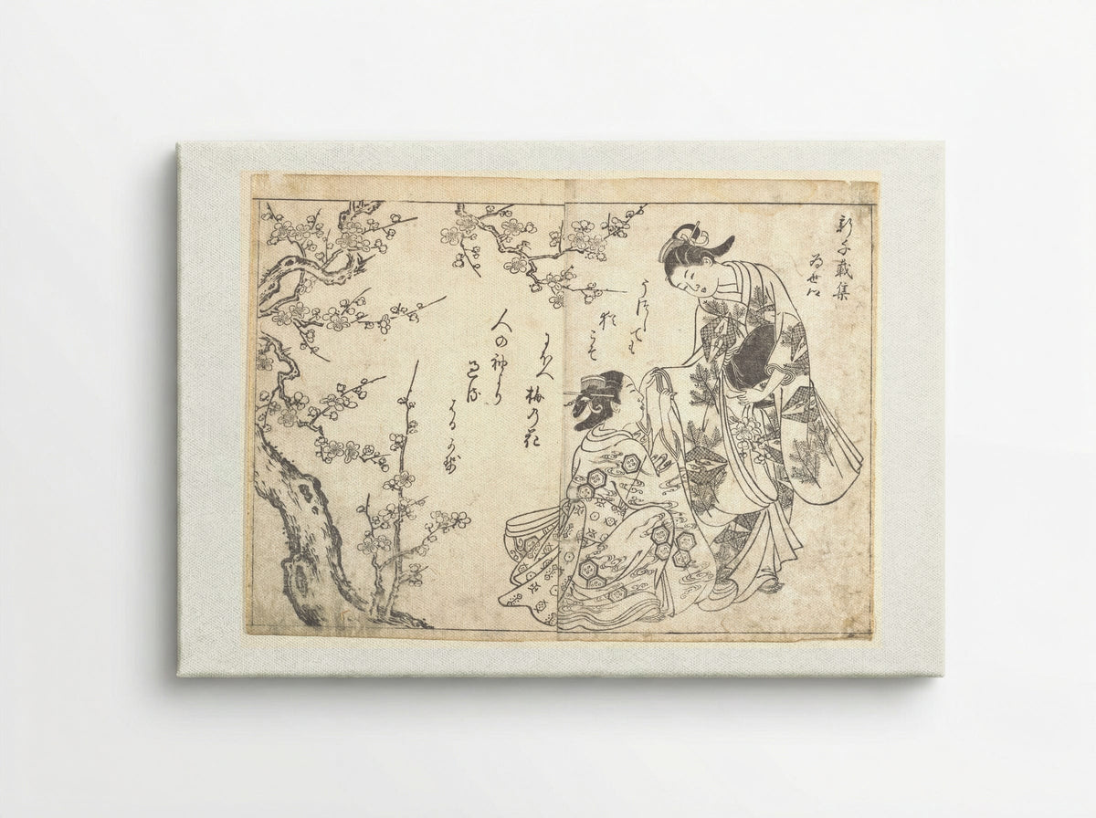 Two Girls Under Plum Tree - Nishikawa Sukenobu - Canvas