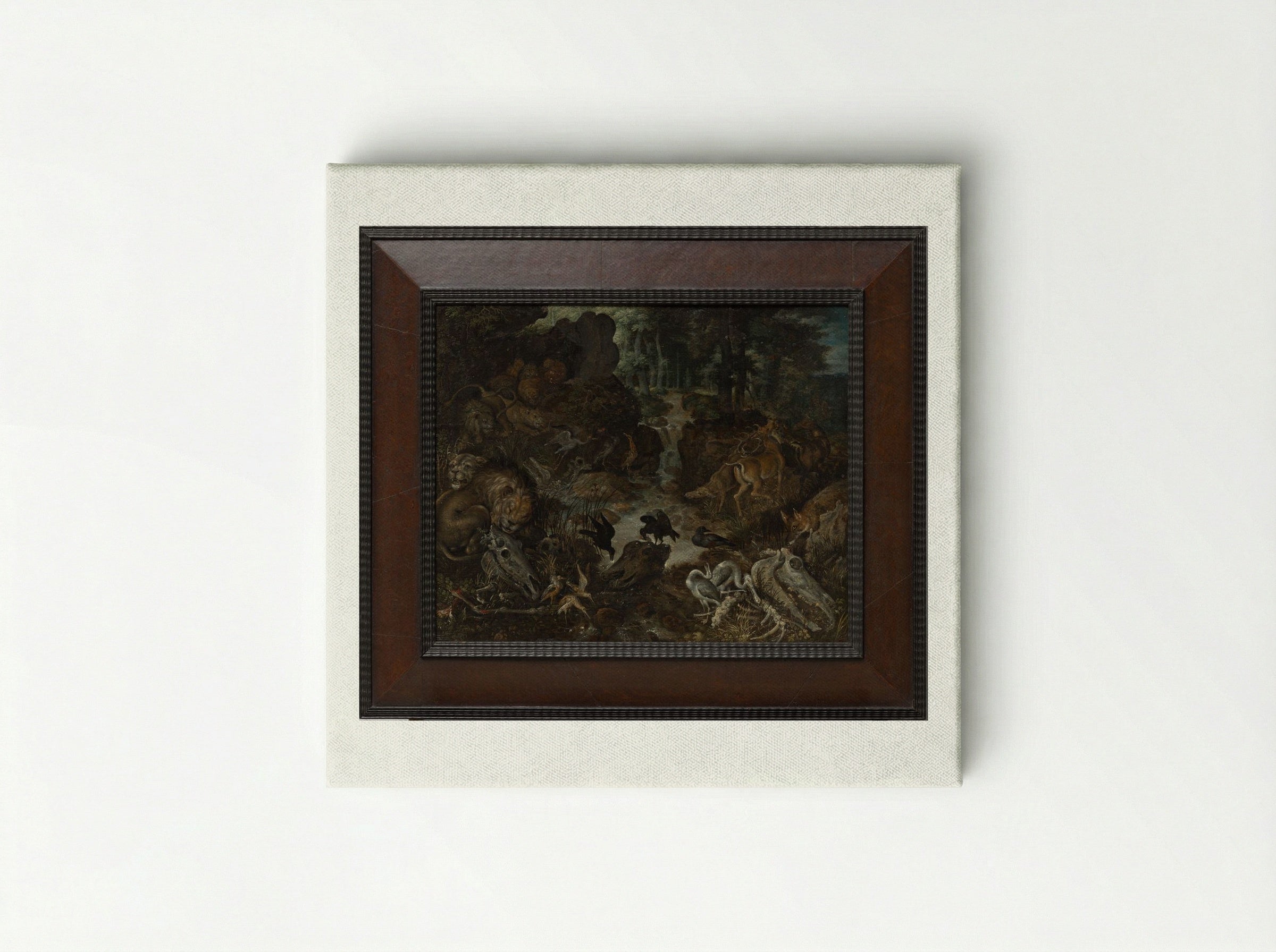 Lions and Fox in a Rugged Landscape - Roelant Savery - Canvas