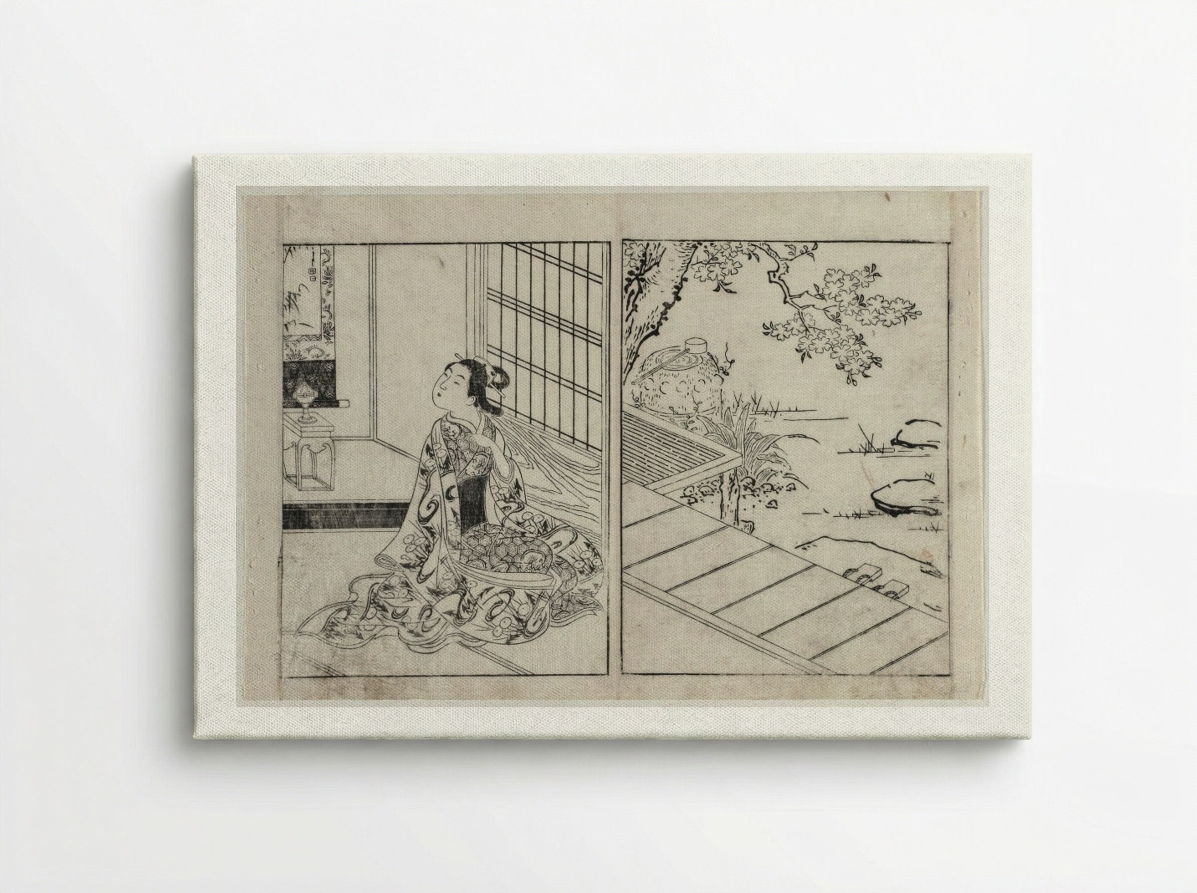 Woman Looking at a Hanging Scroll - Nishikawa Sukenobu - Canvas