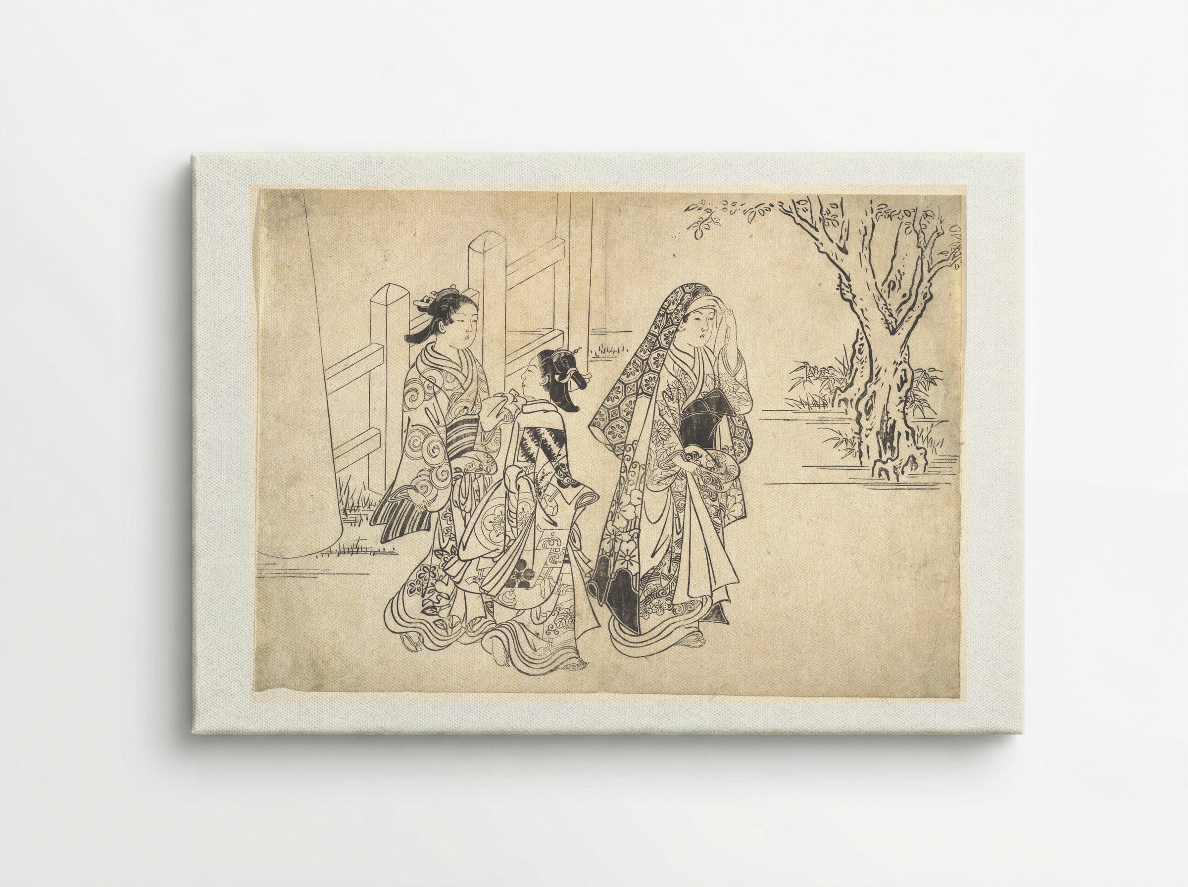 A Courtesan Followed by Two Girl Attendants - Nishikawa Sukenobu - Canvas