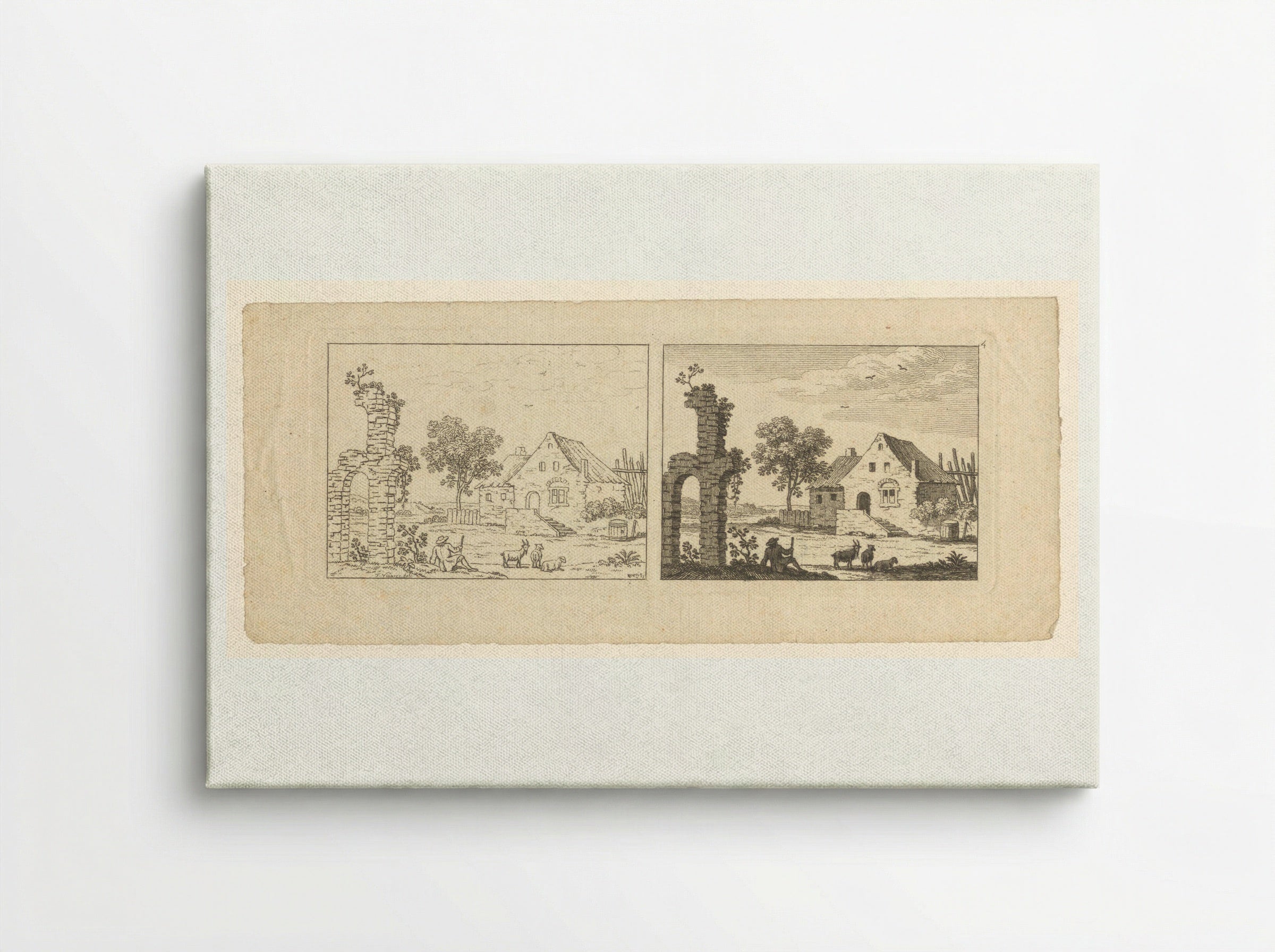 Two Views of a Farmstead and Ruin - François Vivares - Canvas