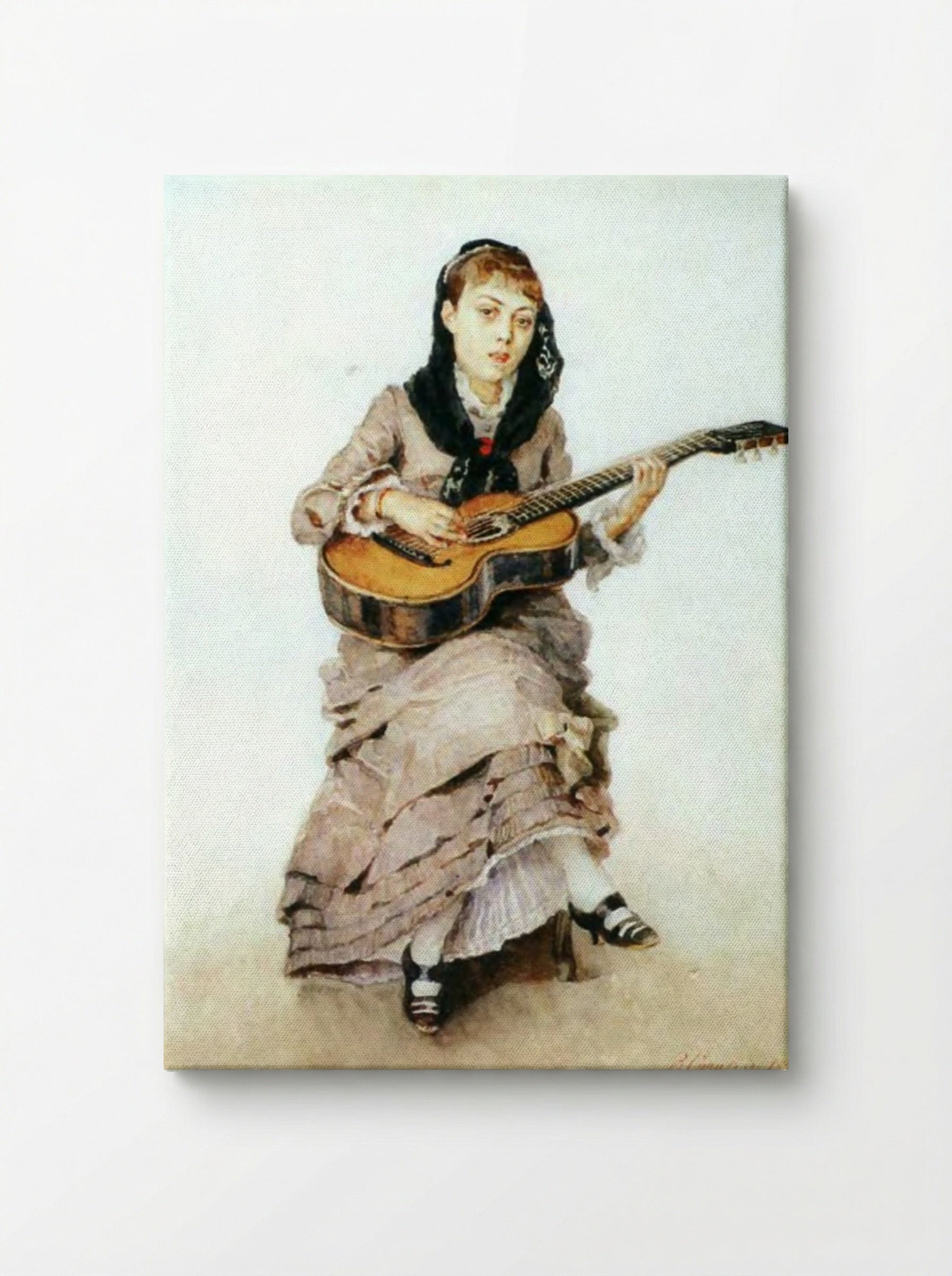 Portrait of Princess S. A. Kropotkina with Guitar - Vasily Surikov - Canvas