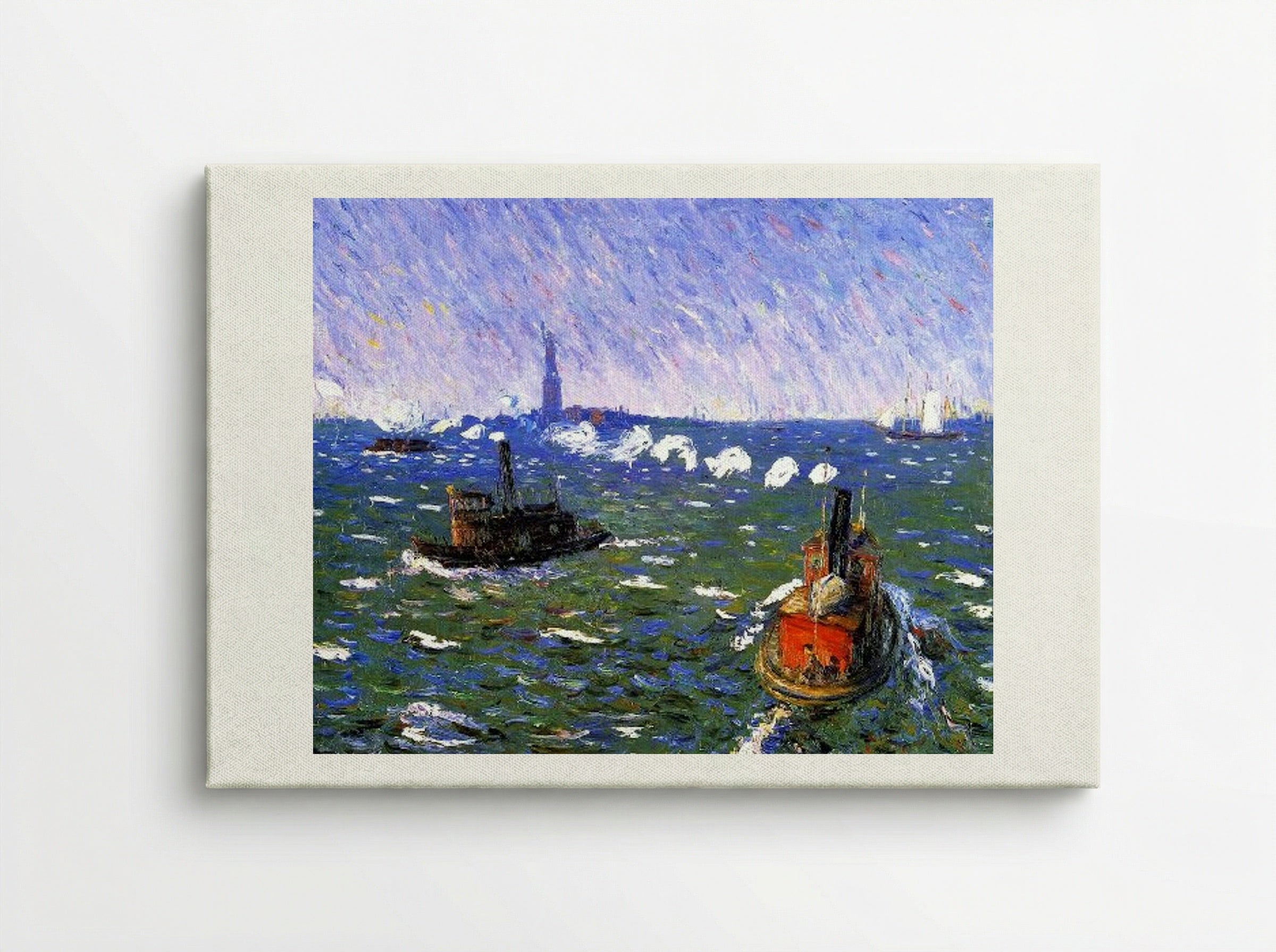 Breezy Day, Tugboats, New York Harbor - William James Glackens - Canvas