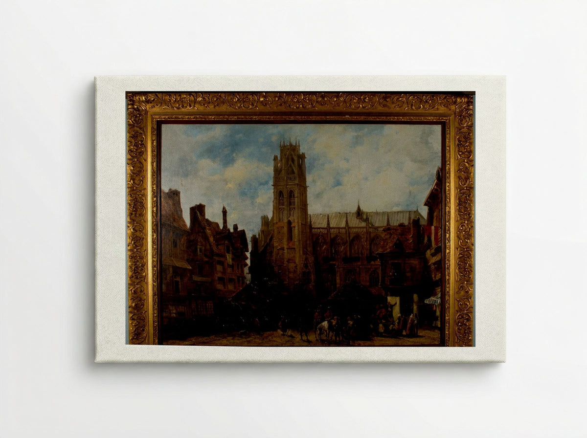 Cathedral of Notre Dame and Market Place at Caudebec-en-Caux - Richard Parkes Bonington - Canvas
