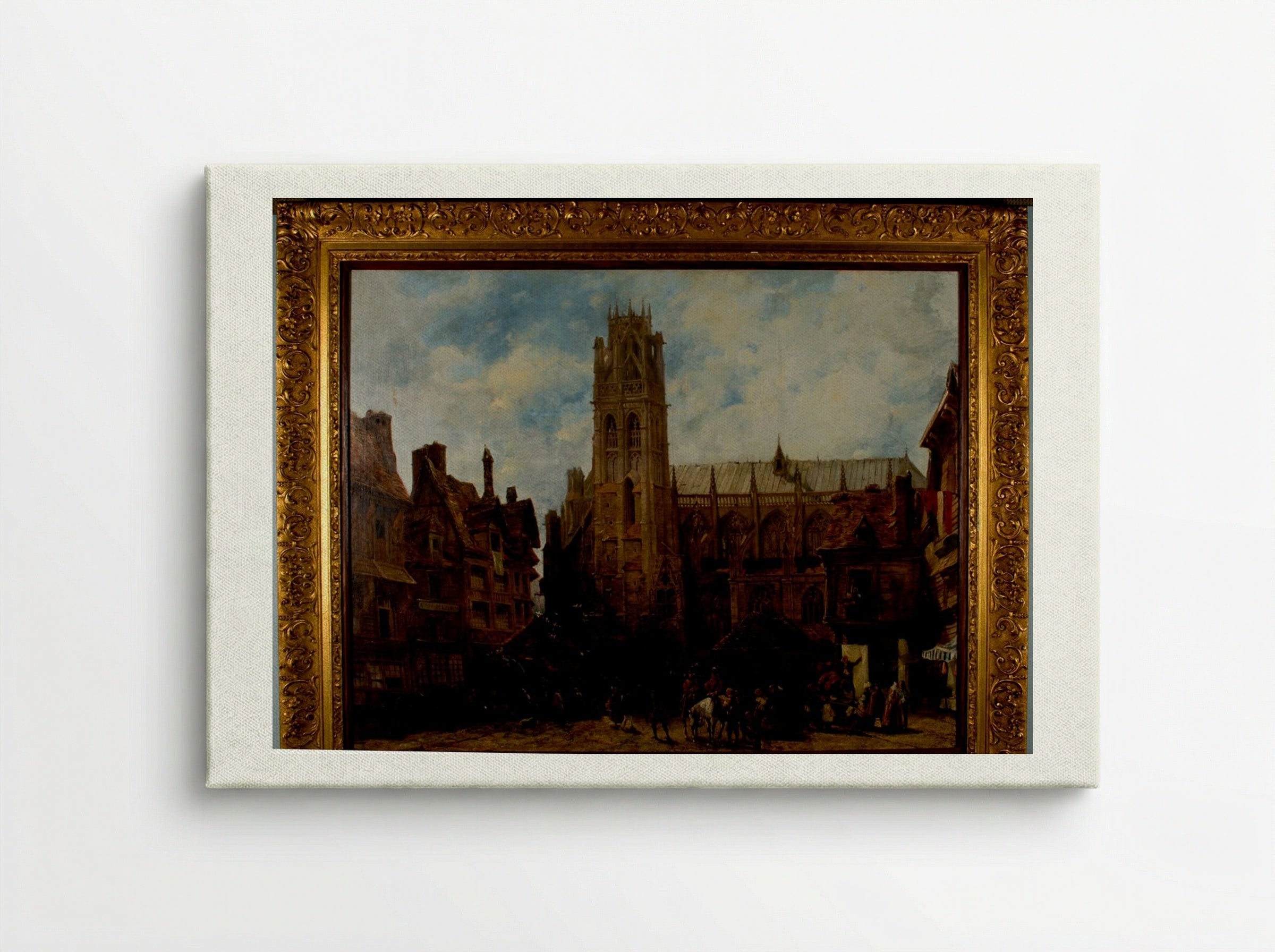 Cathedral of Notre Dame and Market Place at Caudebec-en-Caux - Richard Parkes Bonington - Canvas