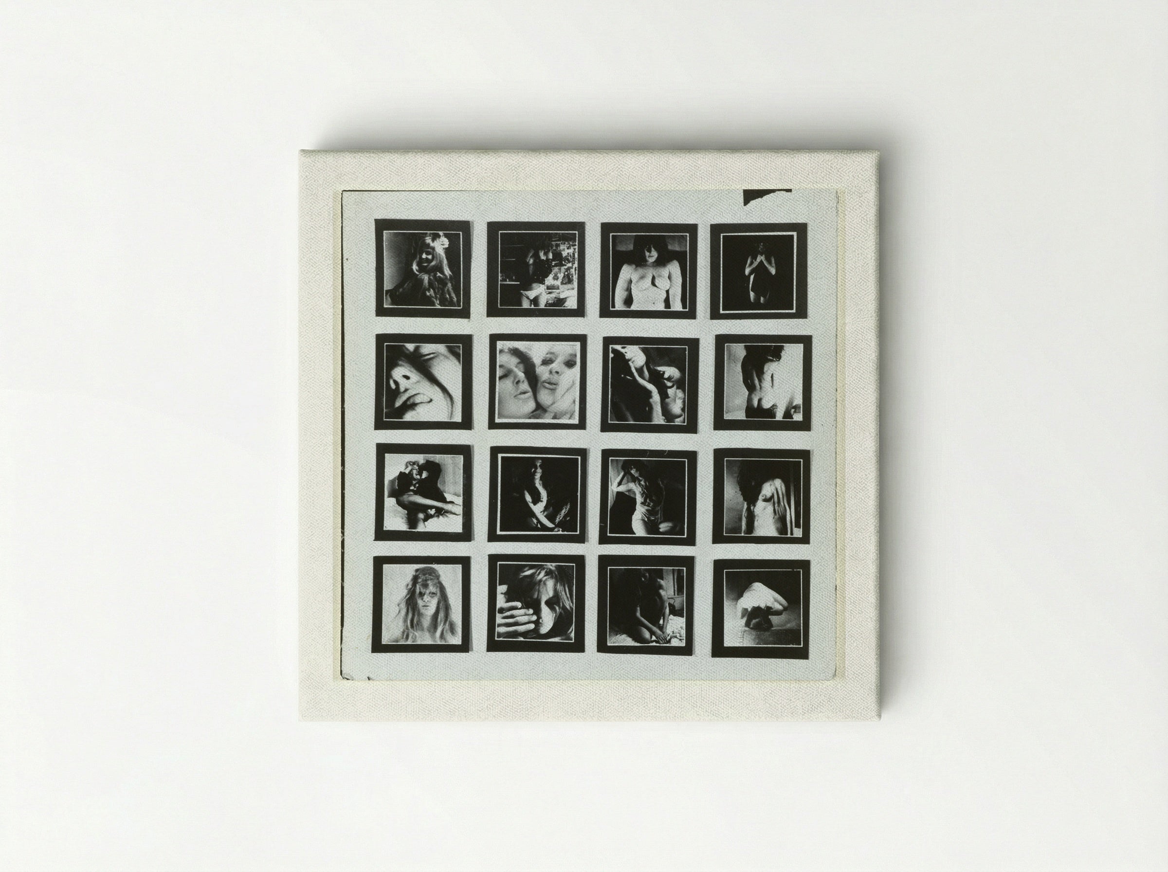 Een wit stuk karton waarop zestien kleine fotootjes van naakte vrouwen - Sanne Sannes - Canvas