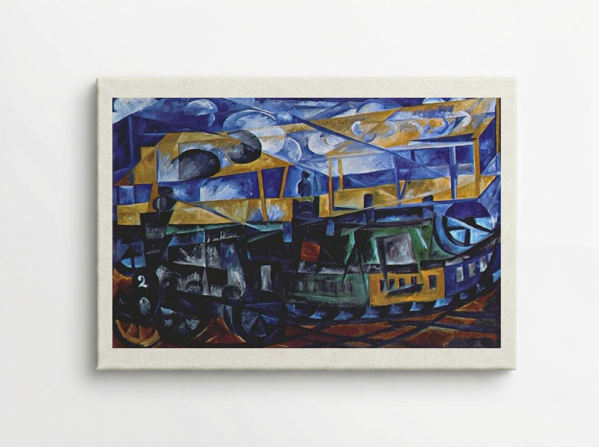 Airplane over train - Natalia Goncharova - Canvas