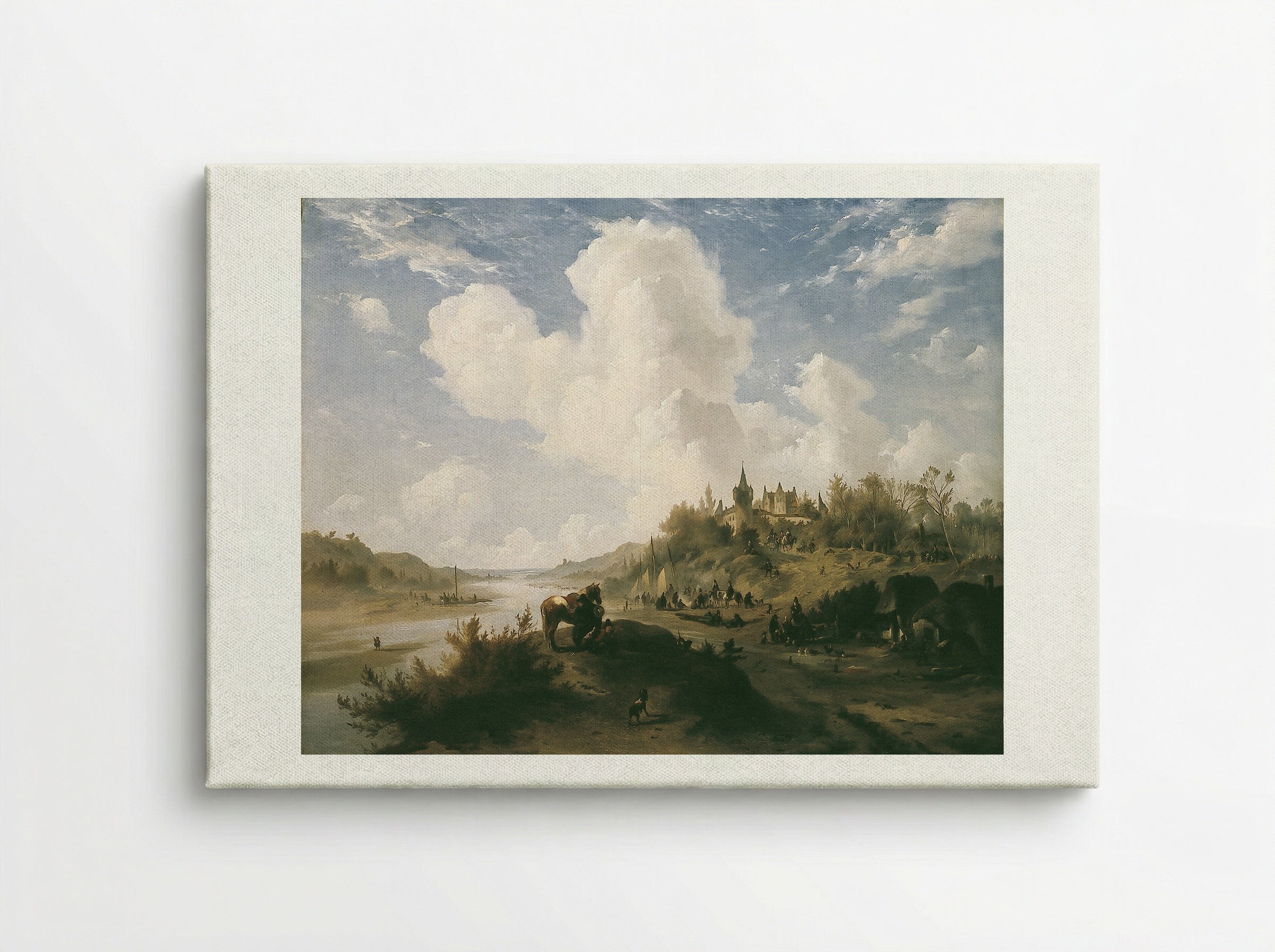 River Scene with Figures and Castle - Johannes Tavenraat - Canvas
