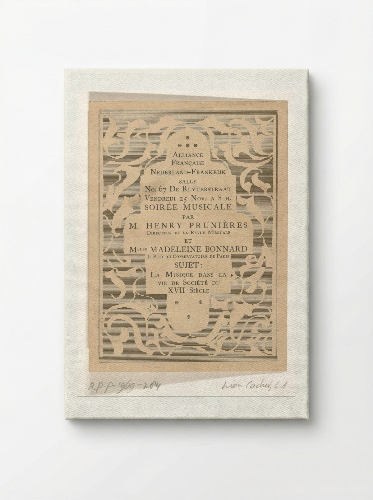 Aankondiging voor muziekavond van de Alliance Française - Carel Adolph Lion Cachet - Canvas