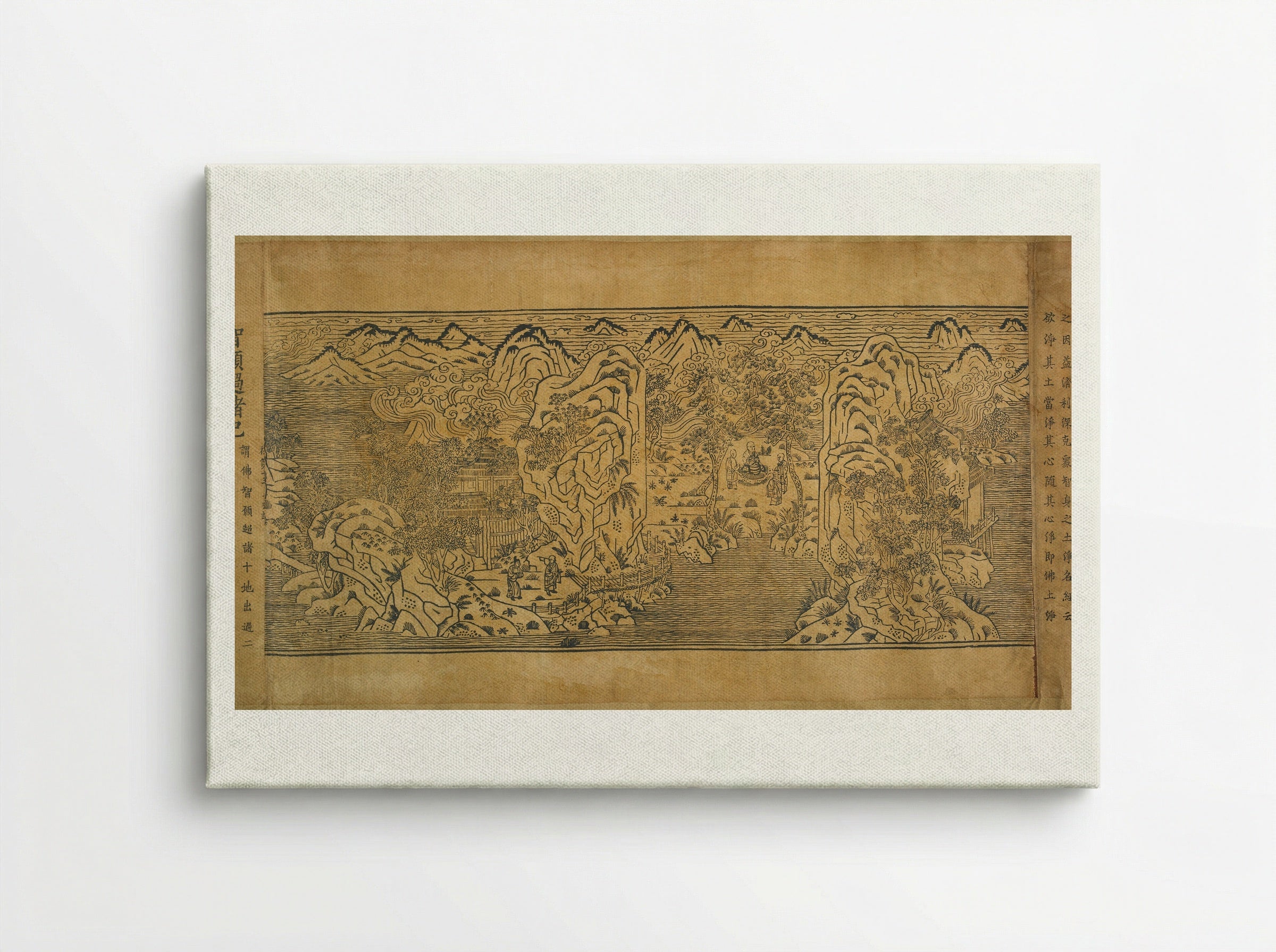 Landscape Illustrations and Leaves 6 through 10 from Chapter Thirteen of the Imperial Commentary on the Buddhist Canon (Tripitaka) - Unknown Artist - Canvas