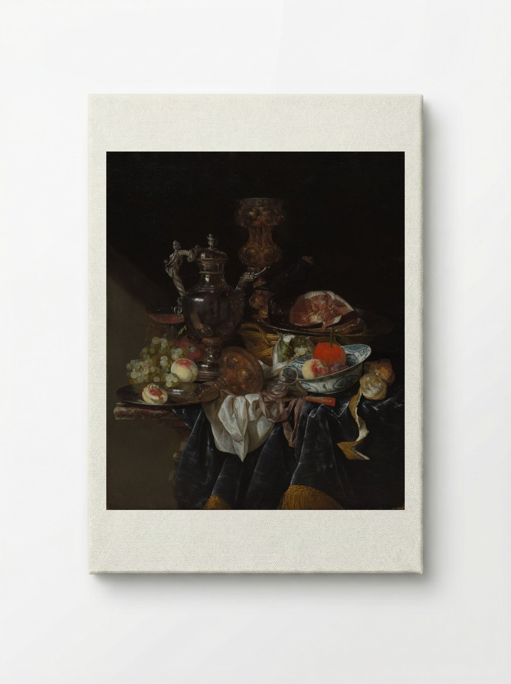 Silver Wine Jug, Ham, and Fruit - Abraham van Beyeren - Canvas