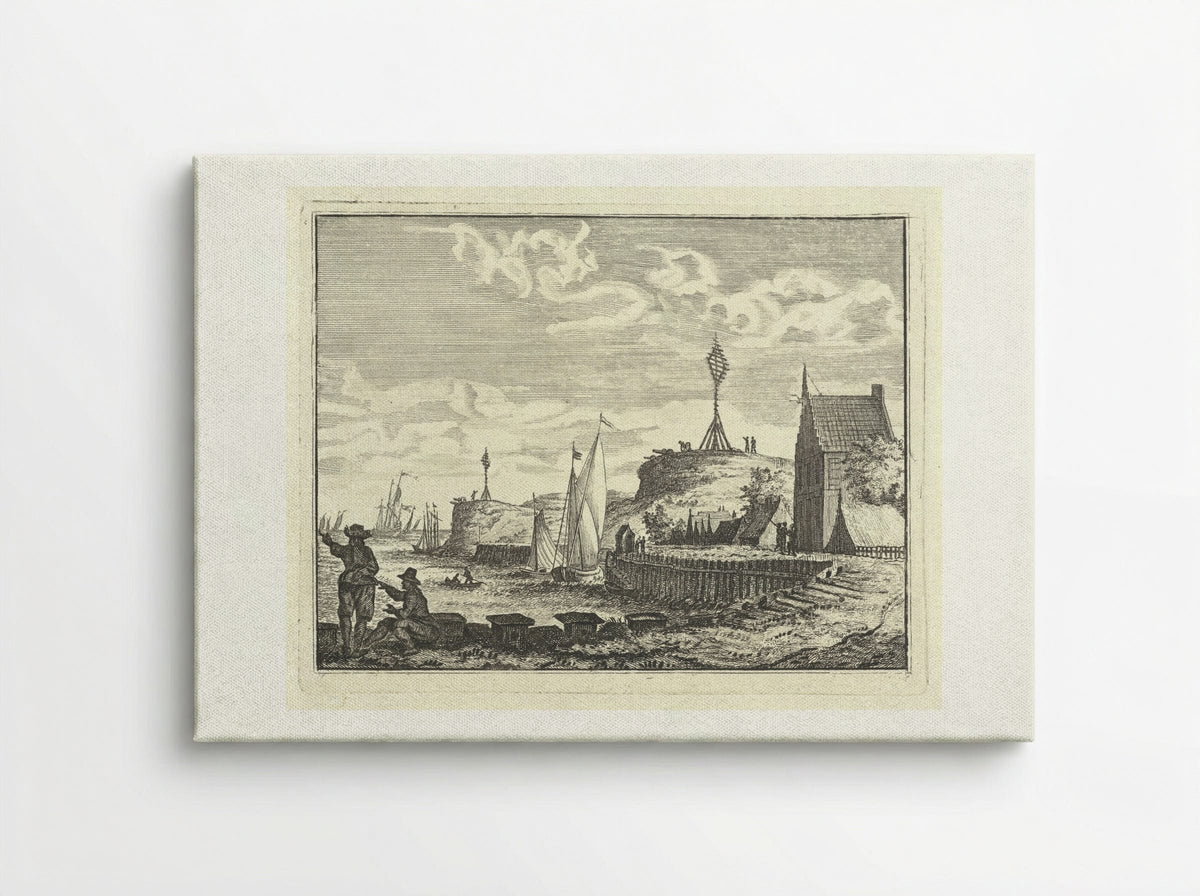 Kust met uitkijkpost - Vincent Laurensz. van der Vinne (II) - Canvas