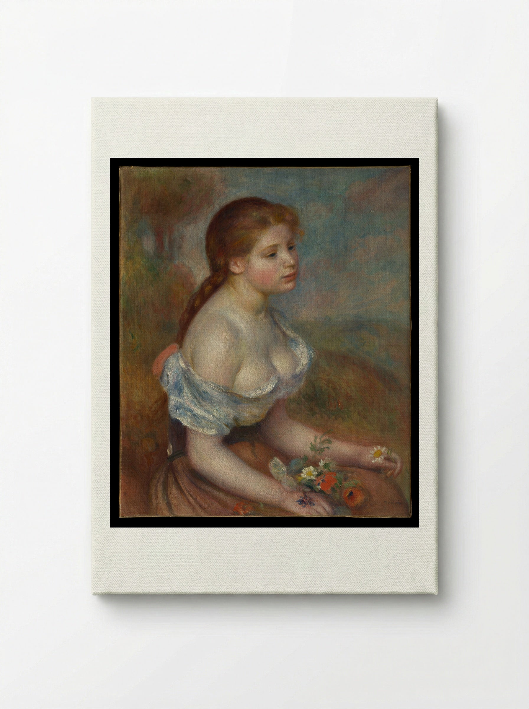 A Young Girl with Daisies - Auguste Renoir - Canvas