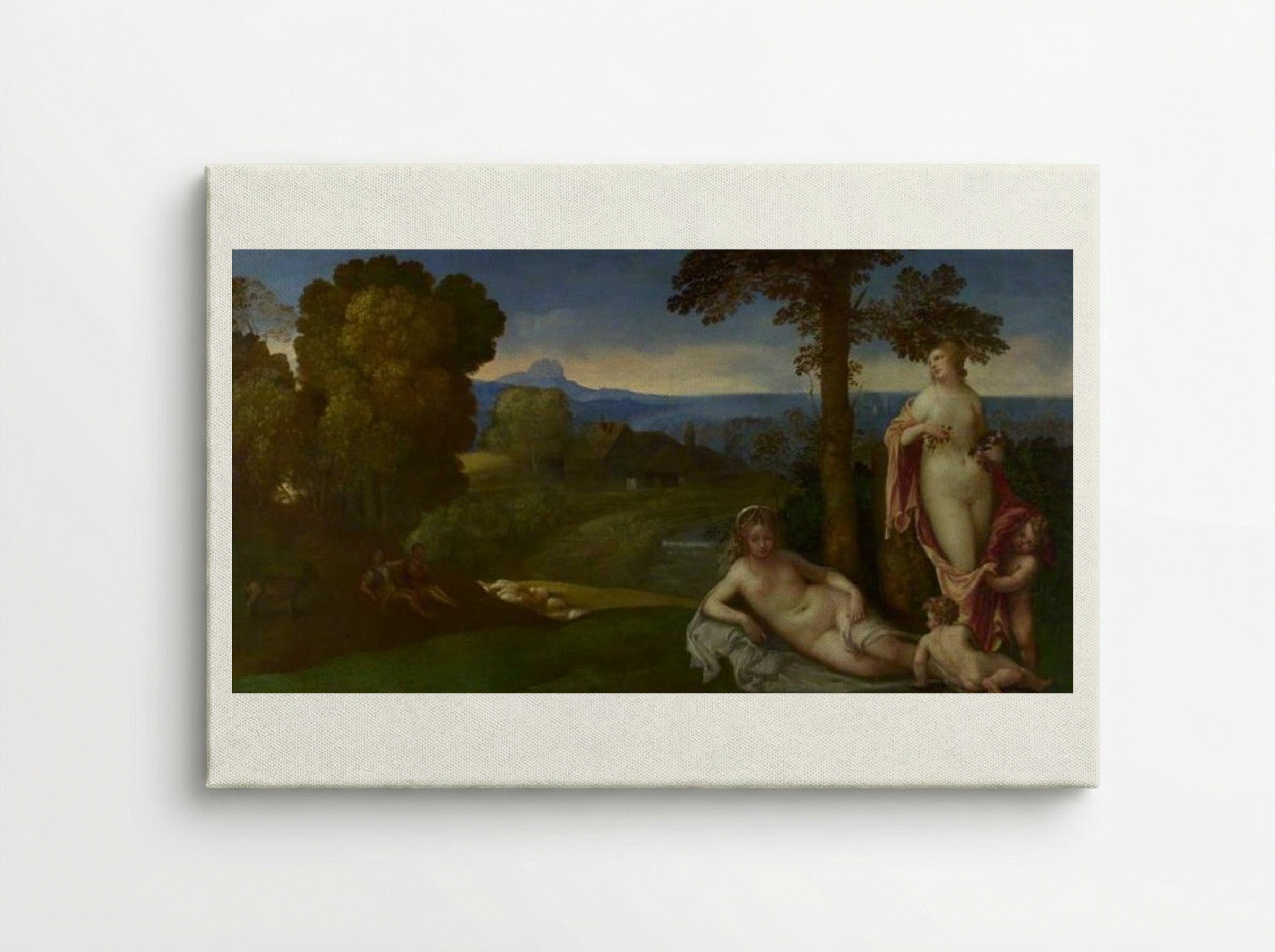 Nymphs and Children in a Landscape with Shepherds - Giorgione - Canvas