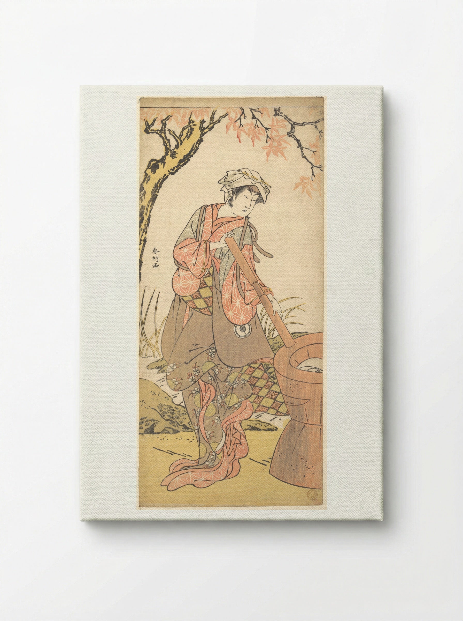 Iwai Kiyotaro in a Shosa Act, Holding a Kine (Pestle) - Katsukawa Shunkō - Canvas