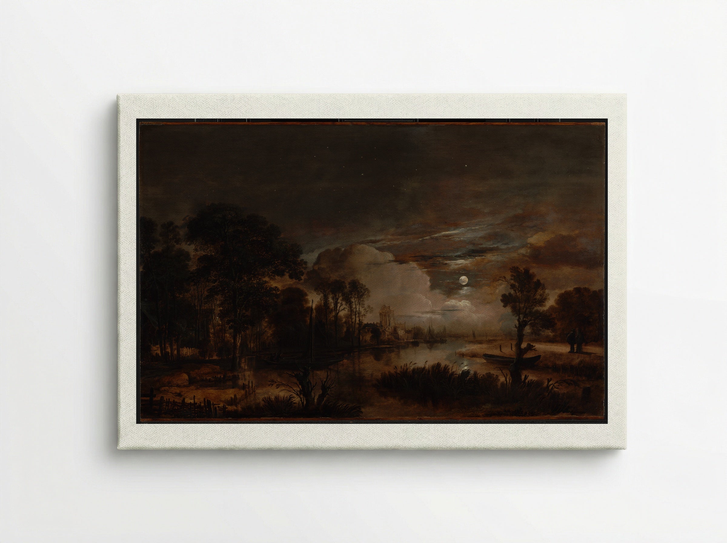 River Landscape with Fishermen - Aert van der Neer - Canvas