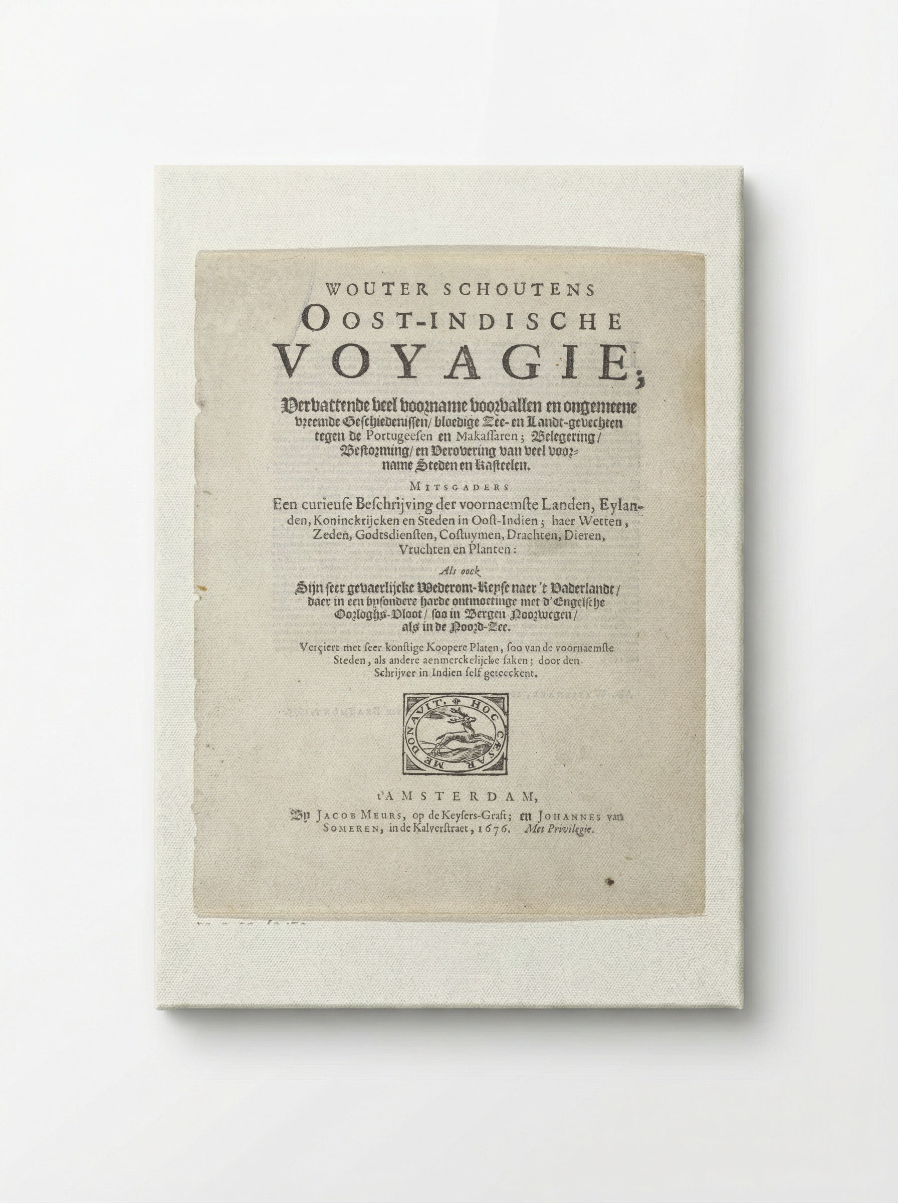 Title Page of Oost-Indische Voyagie - Wouter Schouten - Canvas