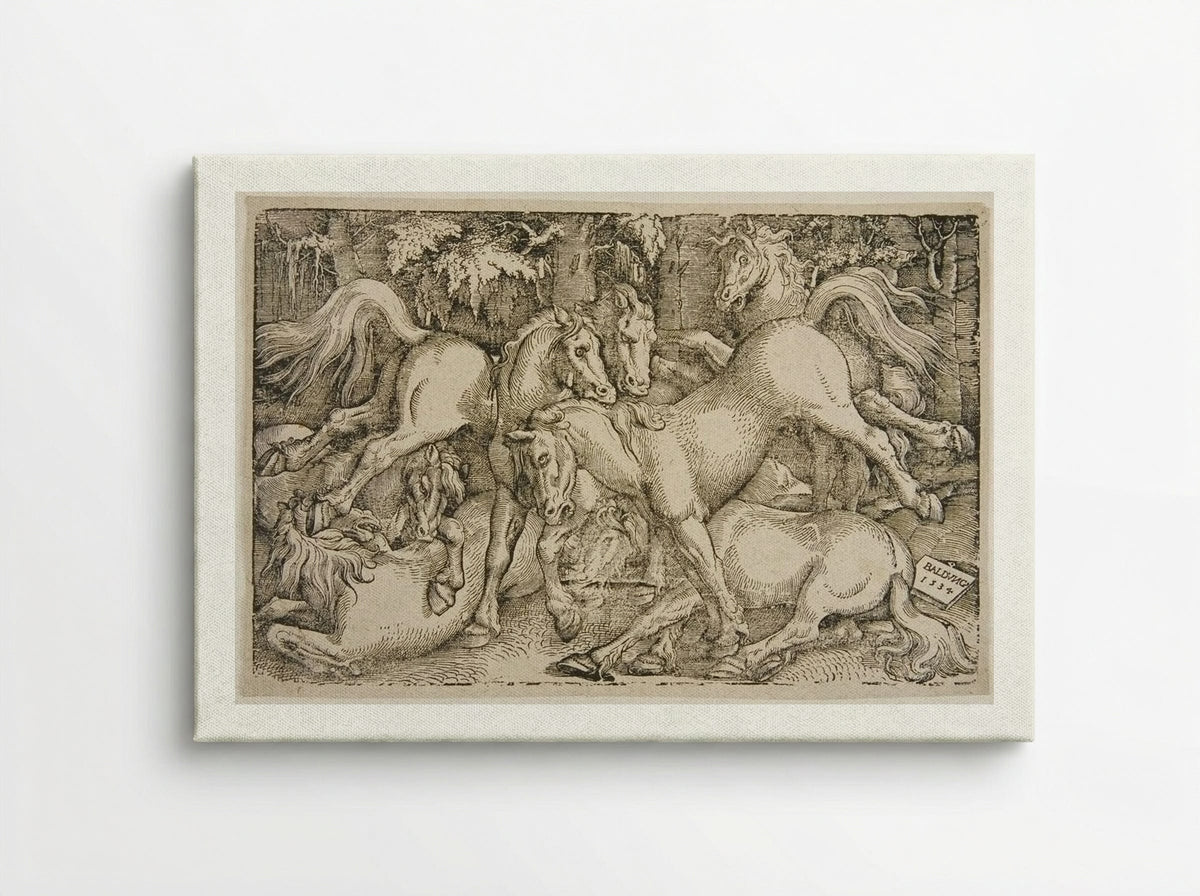 Fighting Wild Horses in a Wood - Hans Baldung Grien - Canvas
