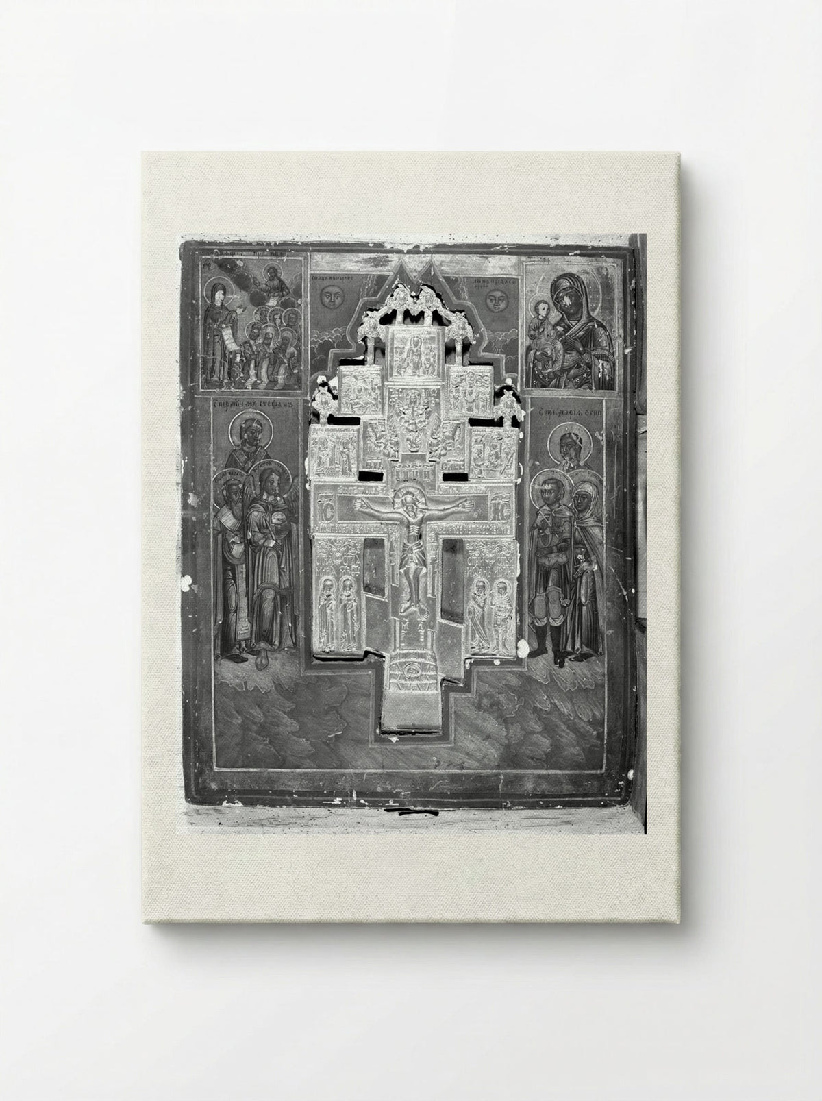 Painted Panel with Crucifixion Inset - Fine Art Print - Canvas