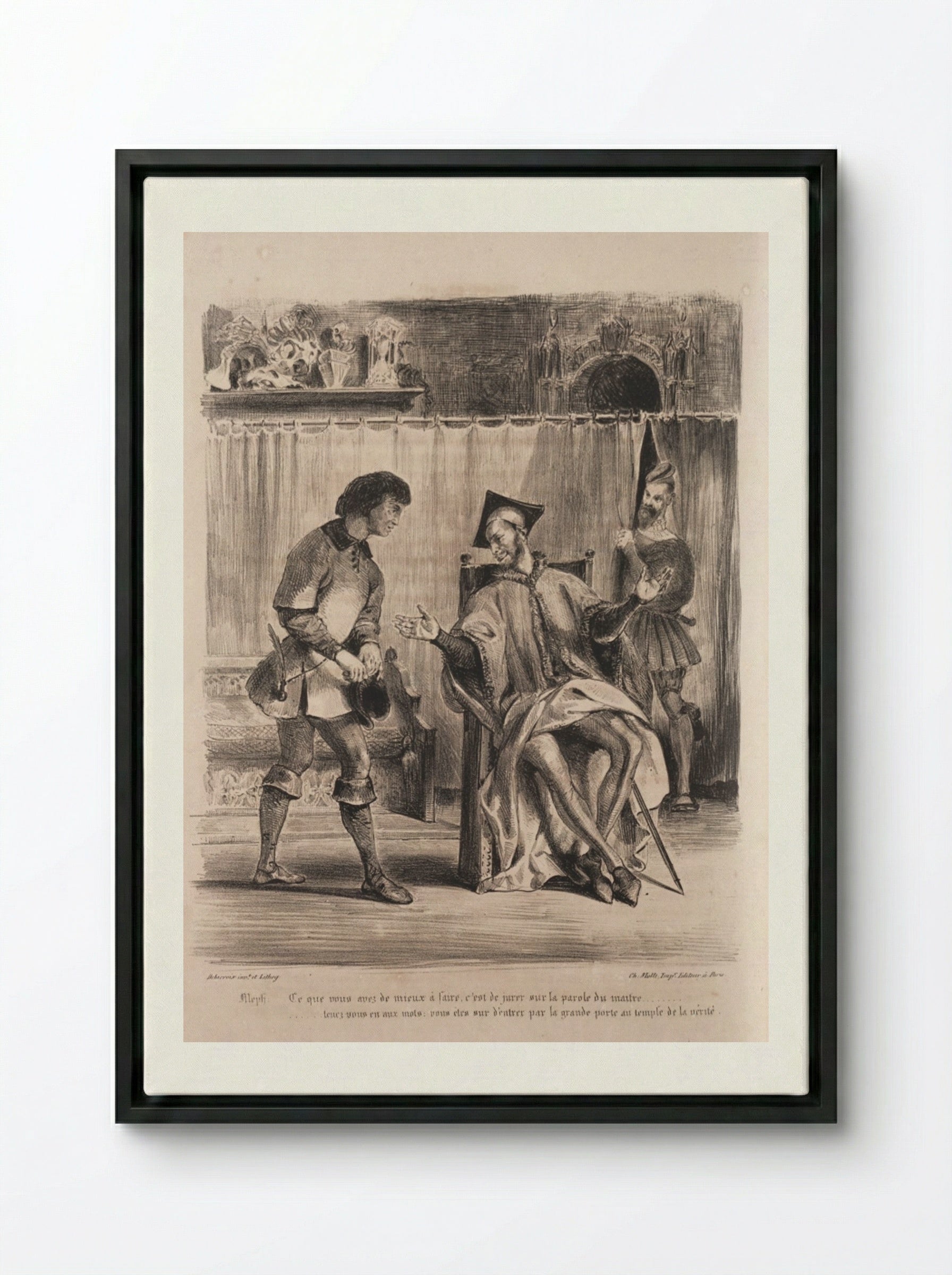 Méphistophélès receives the student - Eugène Delacroix - Framed Canvas Black