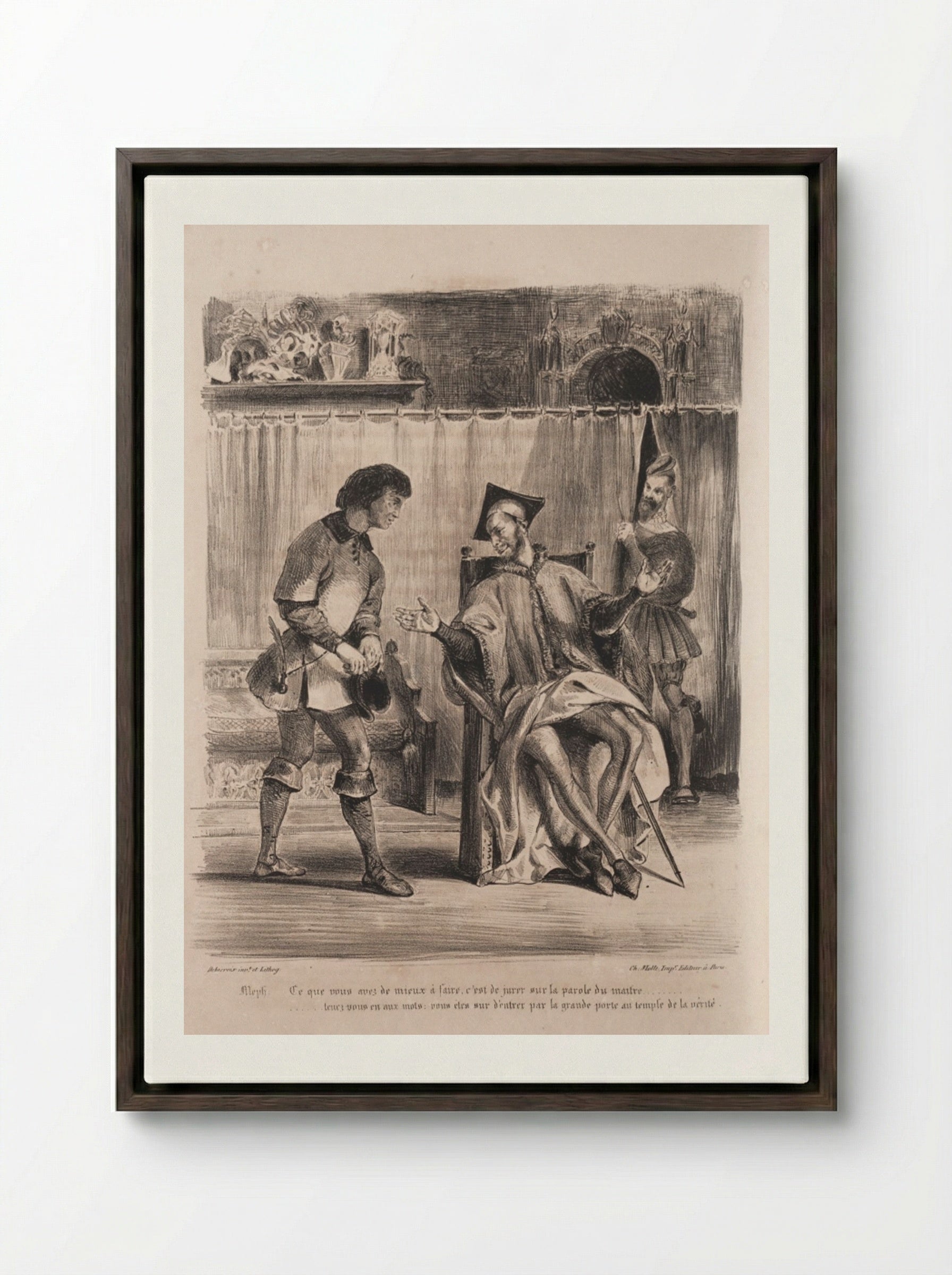 Méphistophélès receives the student - Eugène Delacroix - Framed Canvas Dark Wood