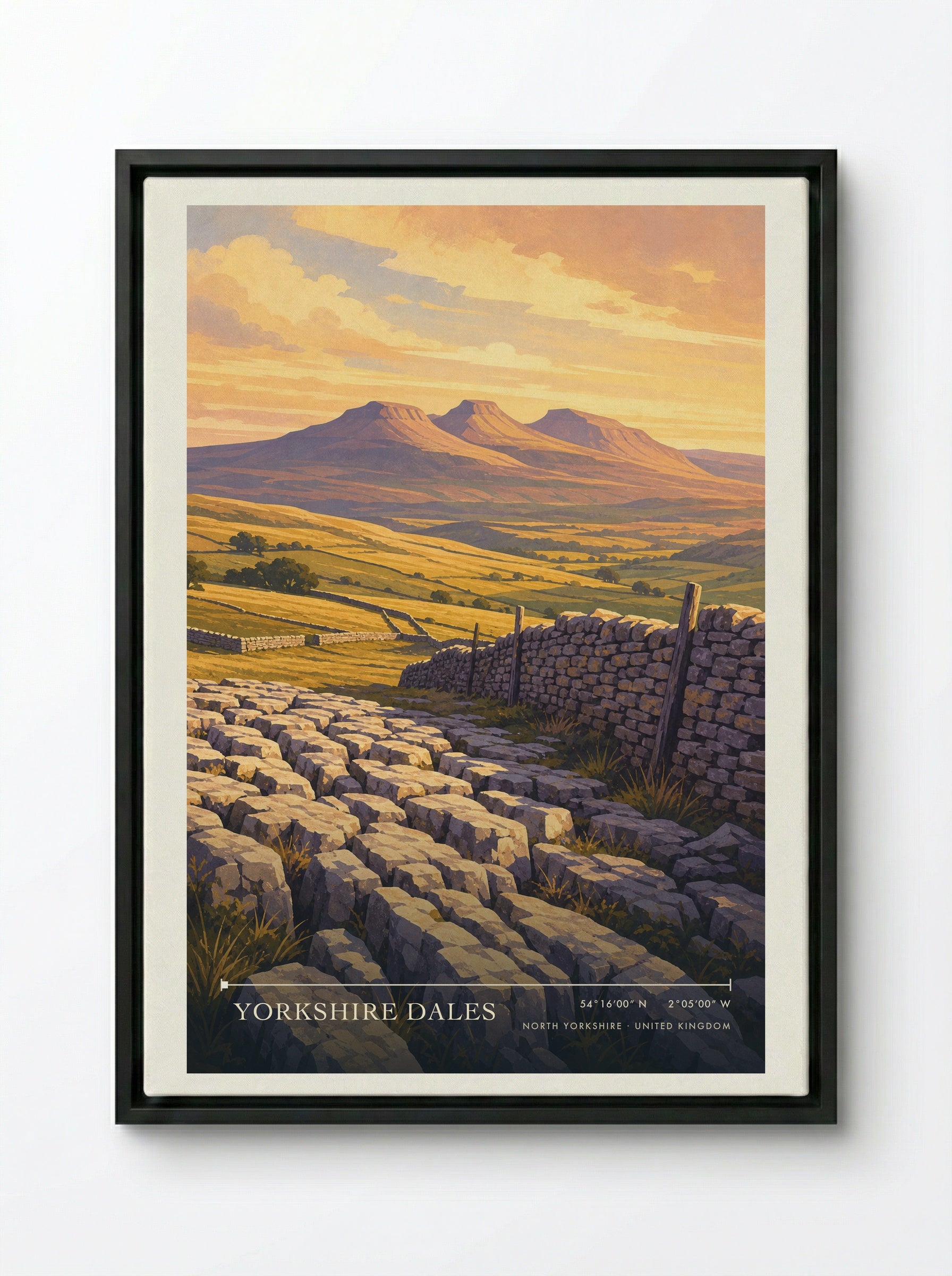 Yorkshire Dales North Yorkshire United Kingdom Travel Poster - Framed Canvas Black
