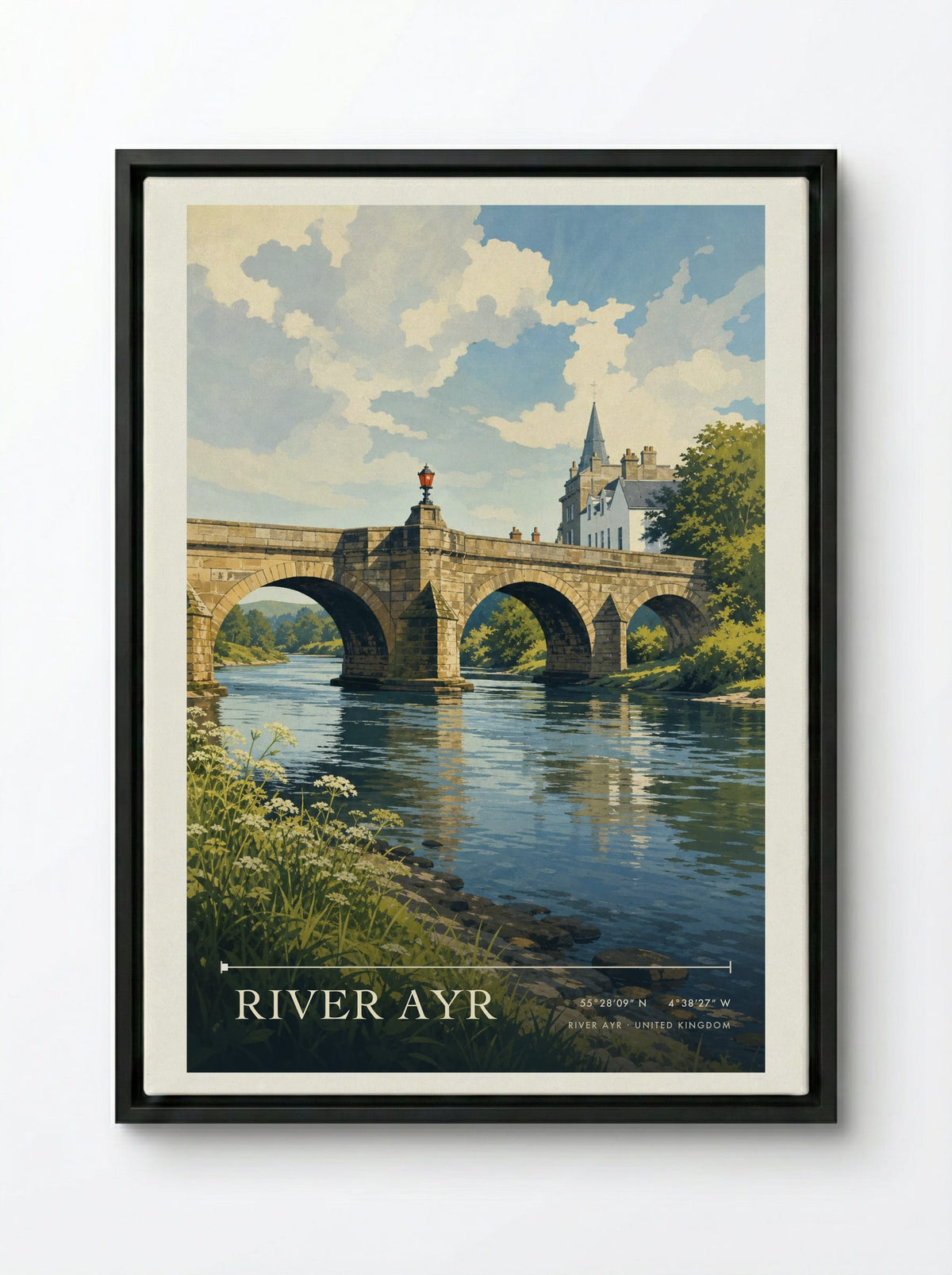 River Ayr United Kingdom Travel Poster - Framed Canvas Black