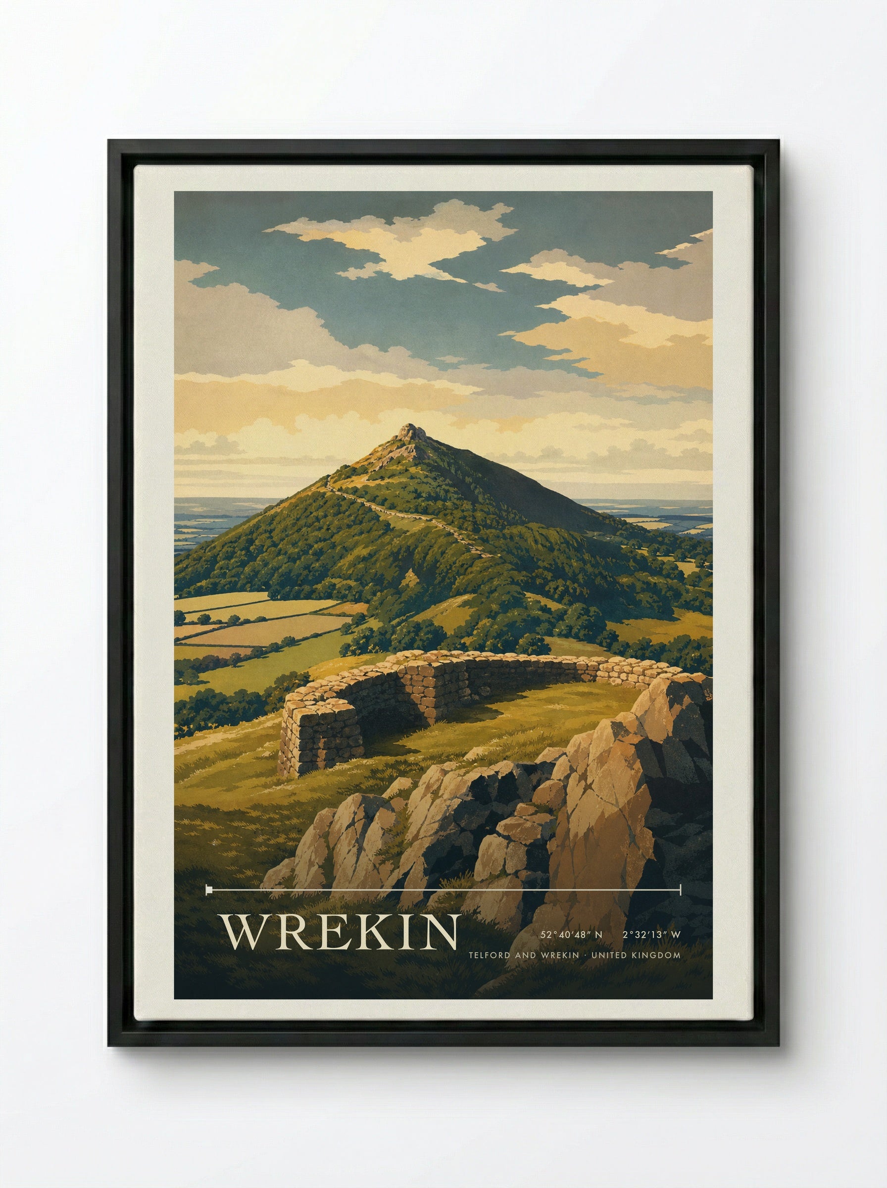Wrekin Telford and Wrekin United Kingdom Travel Poster - Framed Canvas Black