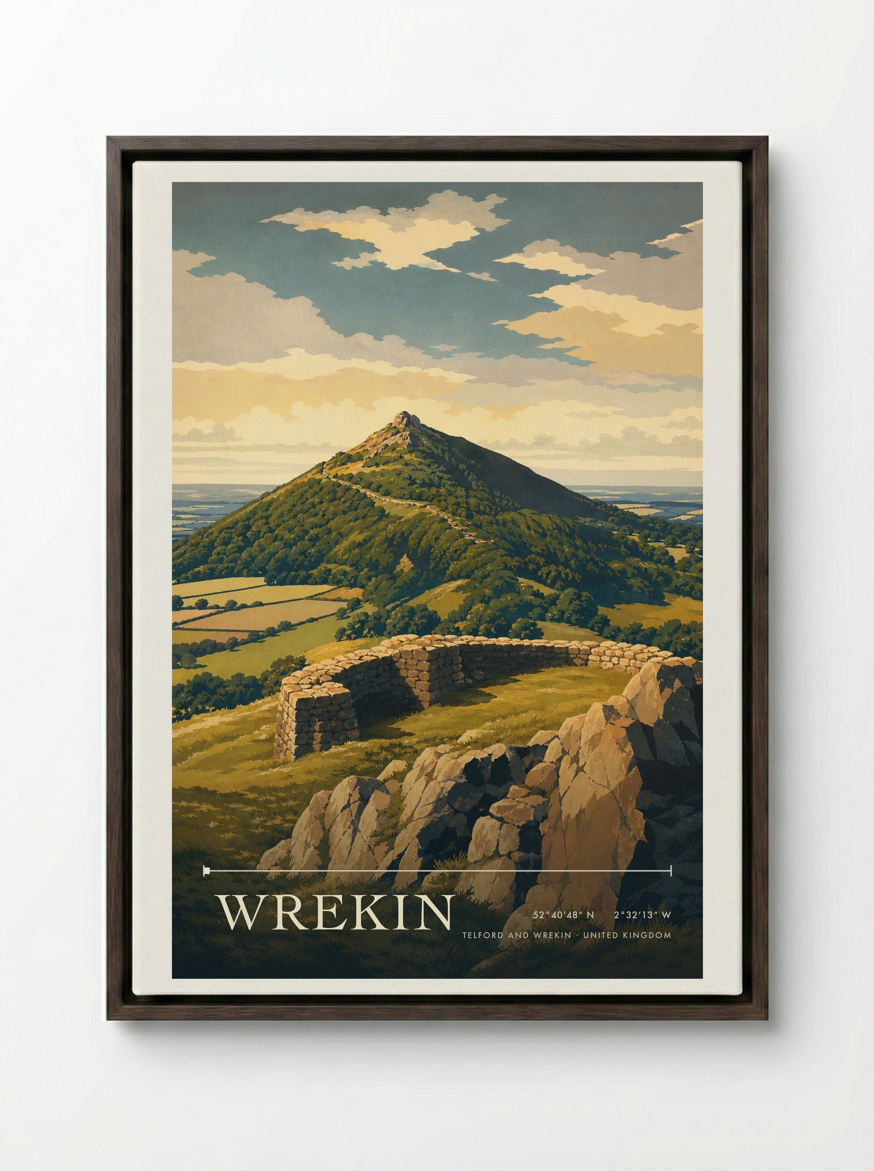 Wrekin Telford and Wrekin United Kingdom Travel Poster - Framed Canvas Dark Wood