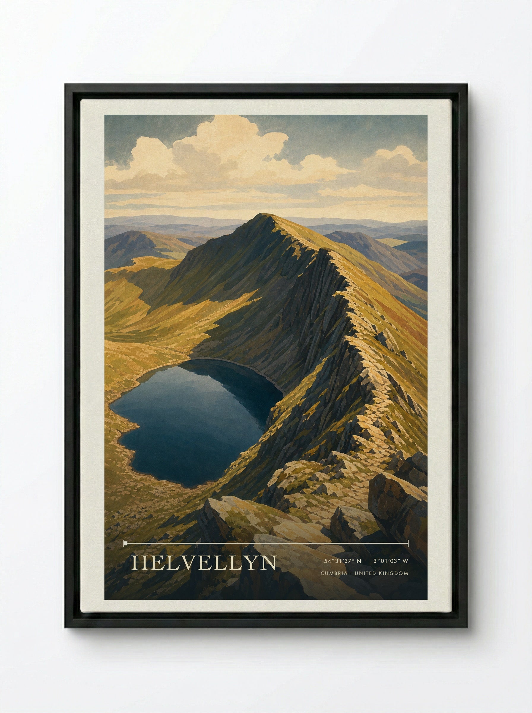 Helvellyn Cumbria United Kingdom Travel Poster - Framed Canvas Black