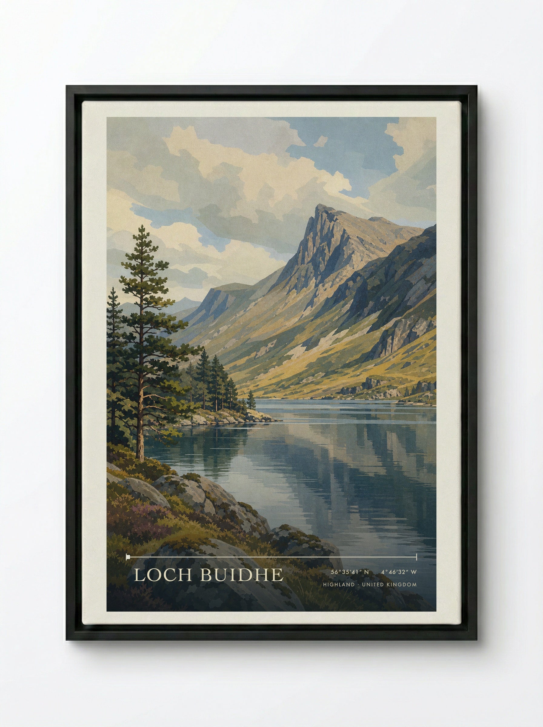 Loch Buidhe Highland United Kingdom Travel Poster - Framed Canvas Black