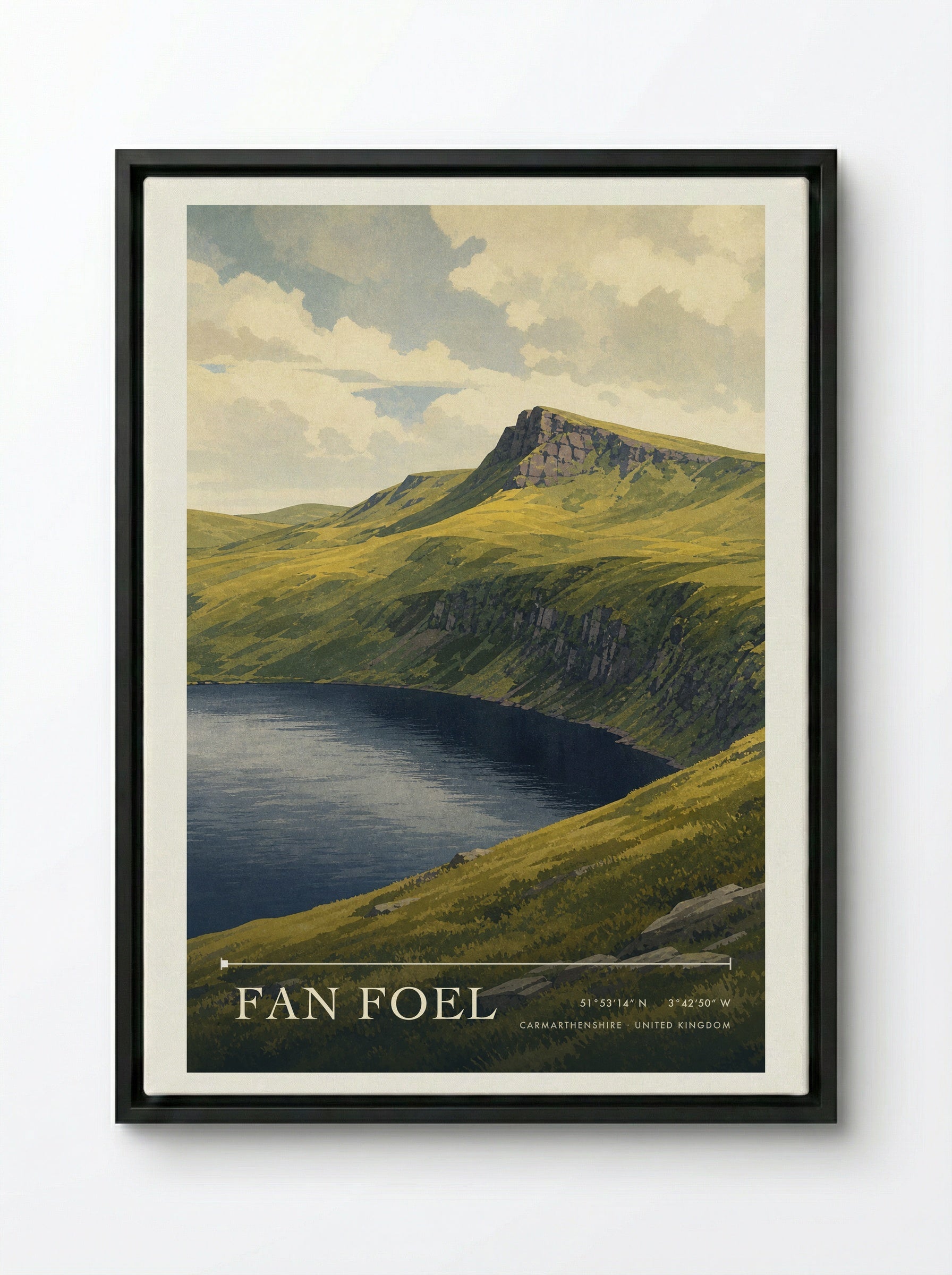 Fan Foel Carmarthenshire United Kingdom Travel Poster - Framed Canvas Black
