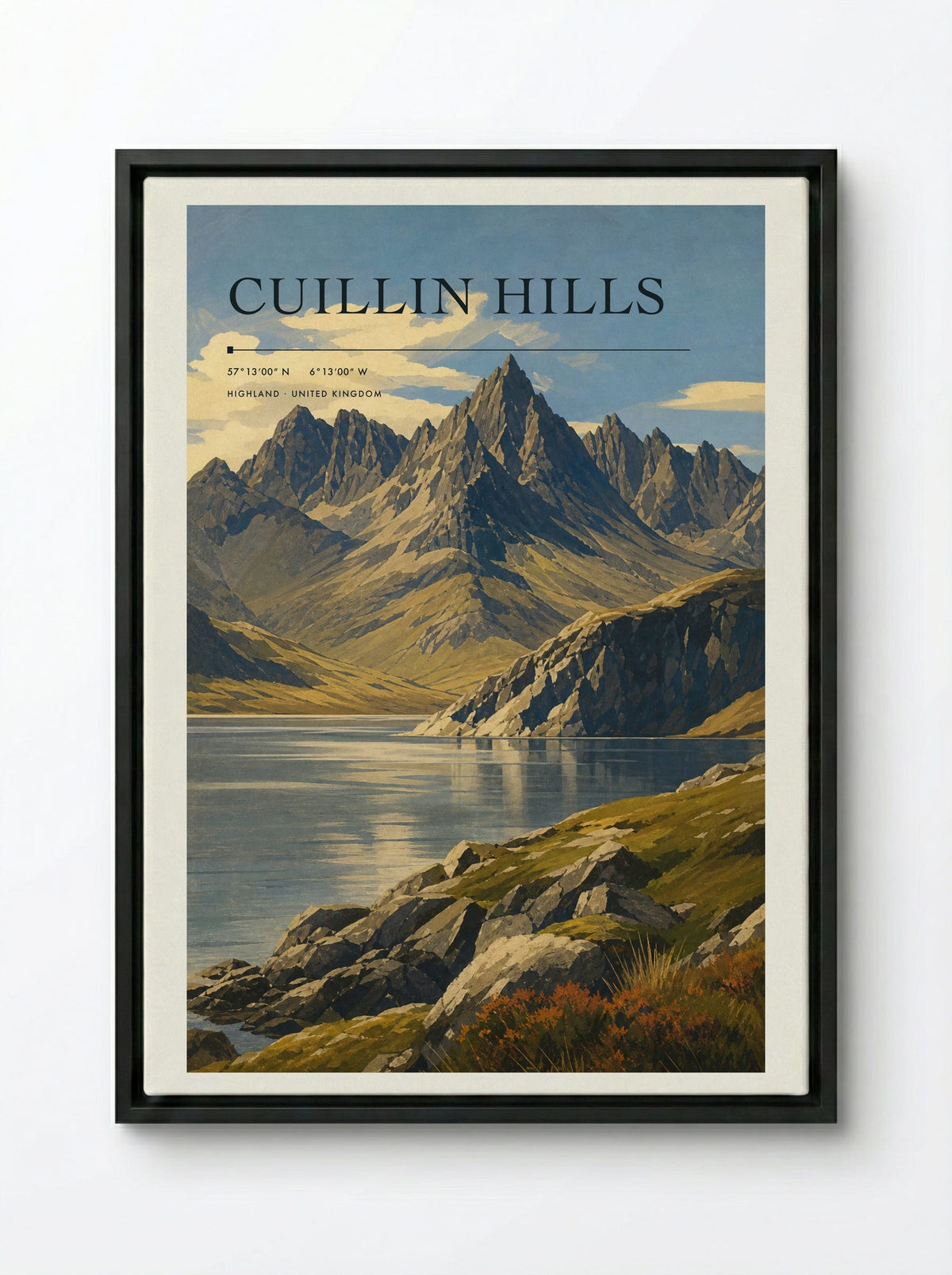 Cuillin Hills Highland United Kingdom Travel Poster - Framed Canvas Black