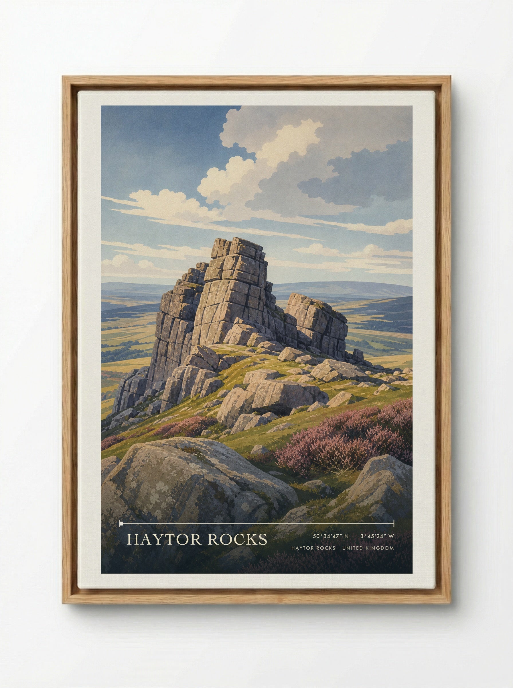 Haytor Rocks United Kingdom Travel Poster - Framed Canvas Wood