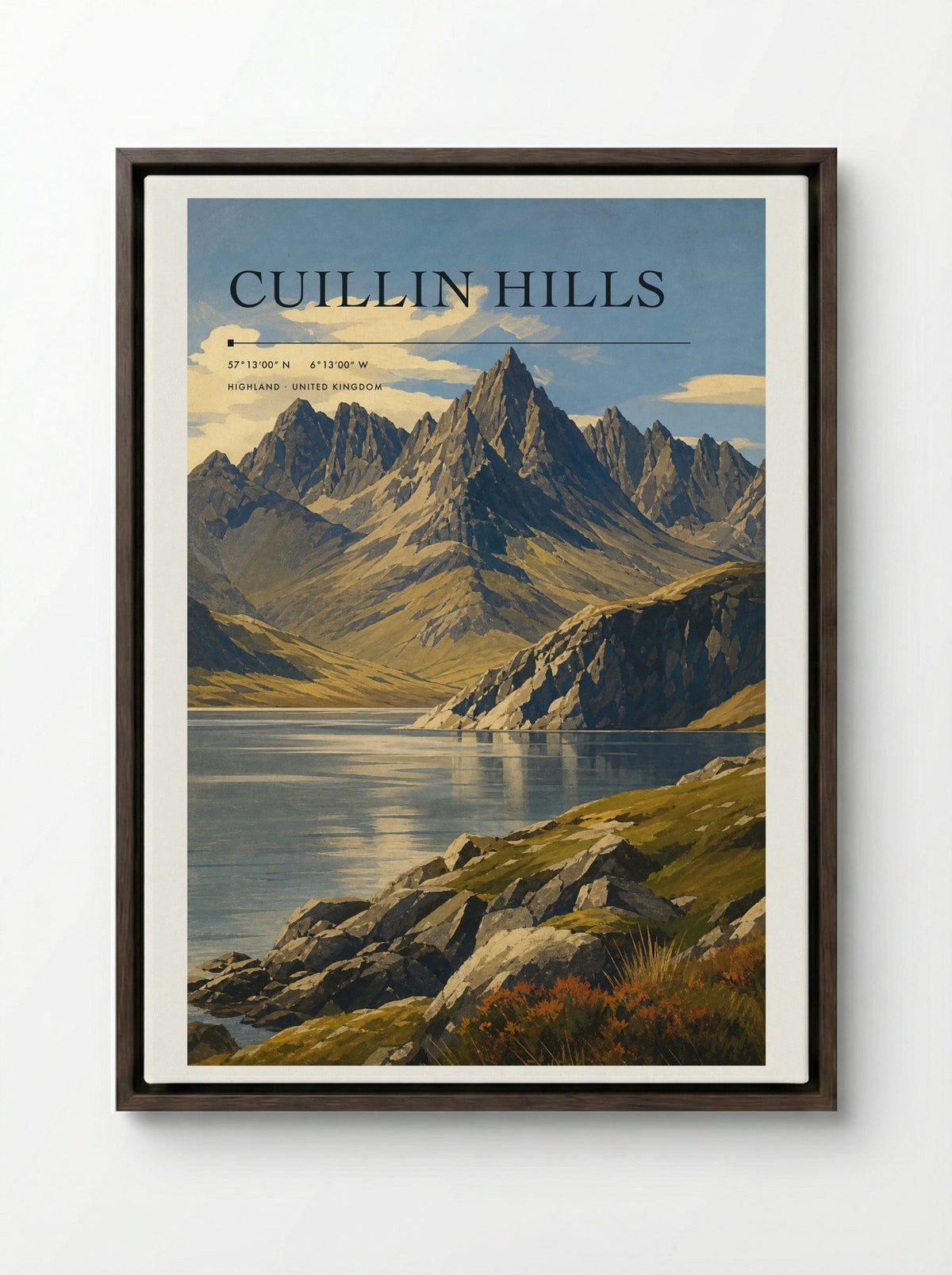 Cuillin Hills Highland United Kingdom Travel Poster - Framed Canvas Dark Wood