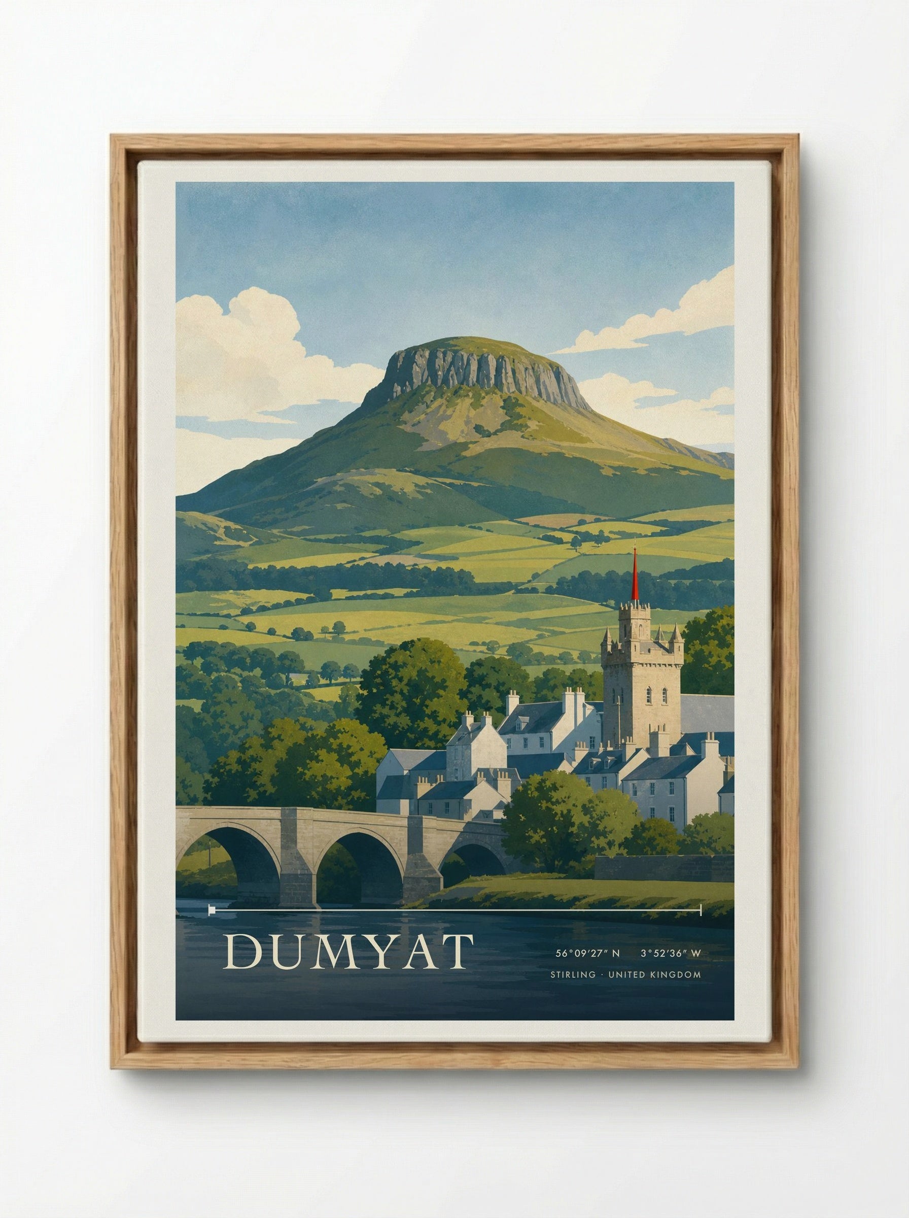Dumyat Stirling United Kingdom Travel Poster - Framed Canvas Wood