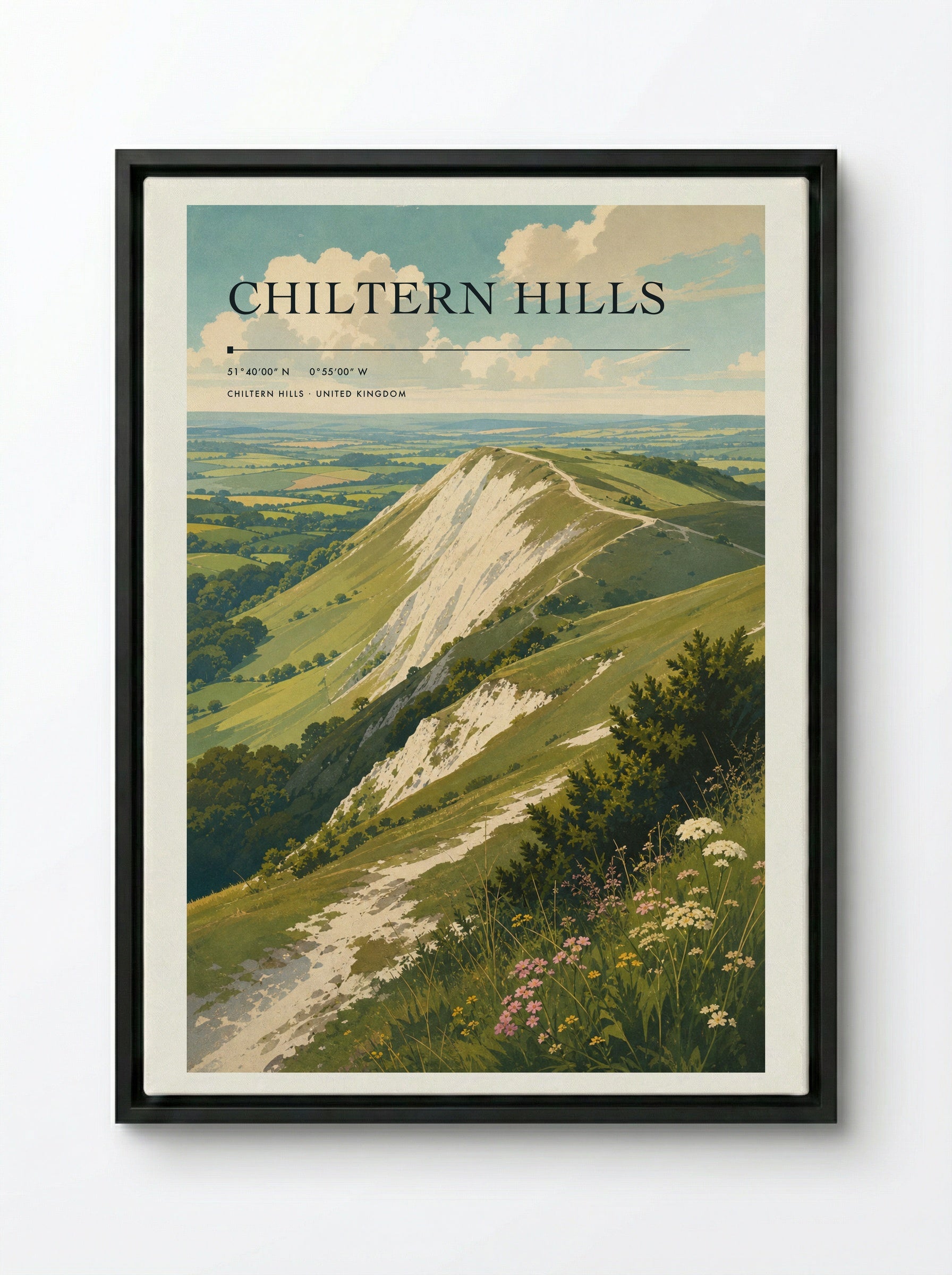 Chiltern Hills United Kingdom Travel Poster - Framed Canvas Black