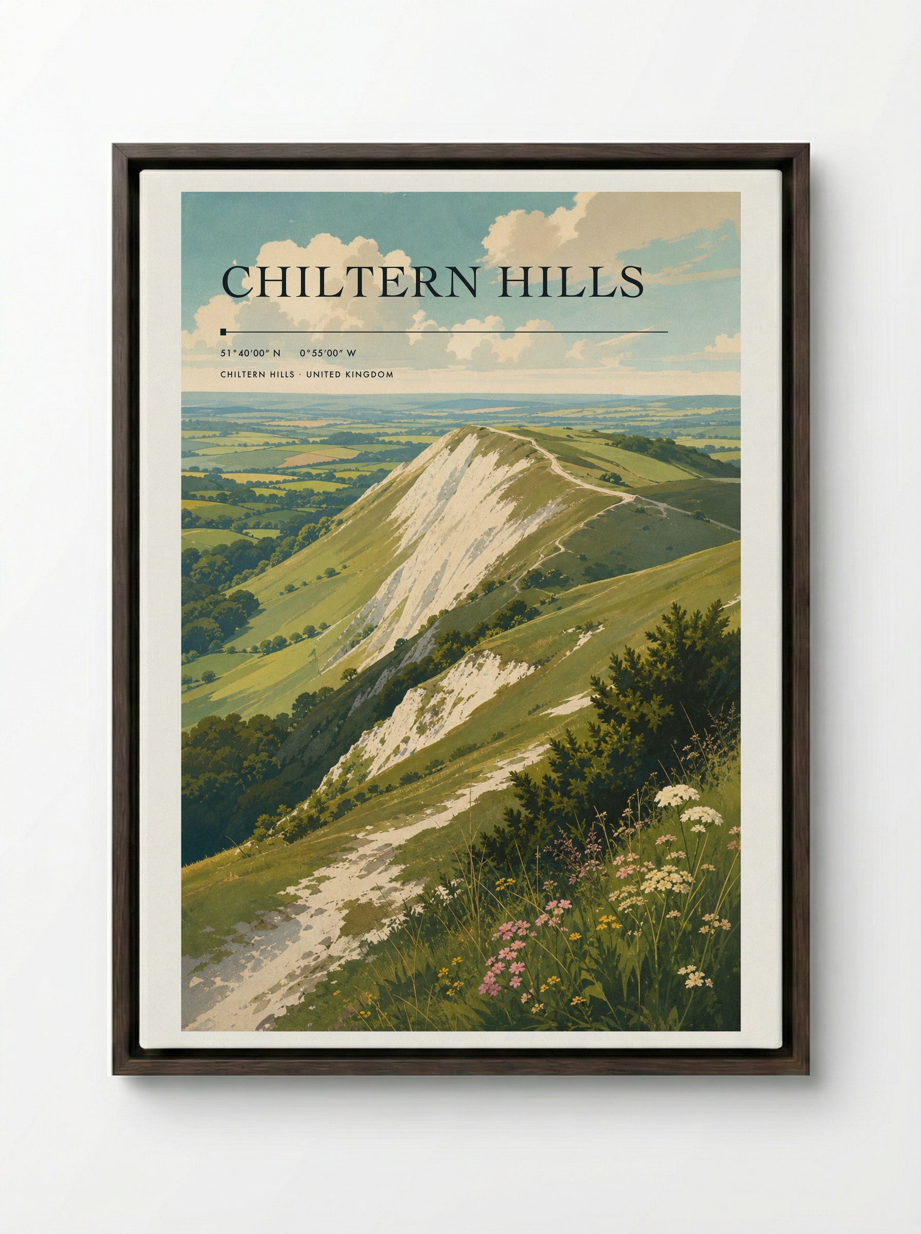 Chiltern Hills United Kingdom Travel Poster - Framed Canvas Dark Wood