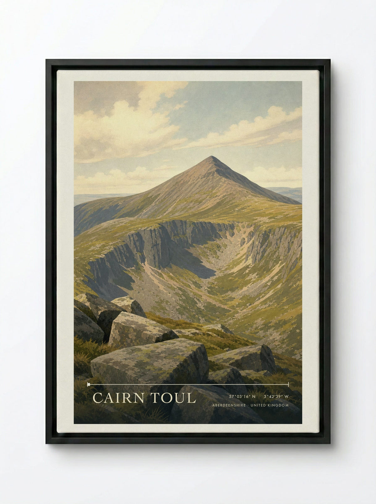 Cairn Toul Aberdeenshire United Kingdom Travel Poster - Framed Canvas Black