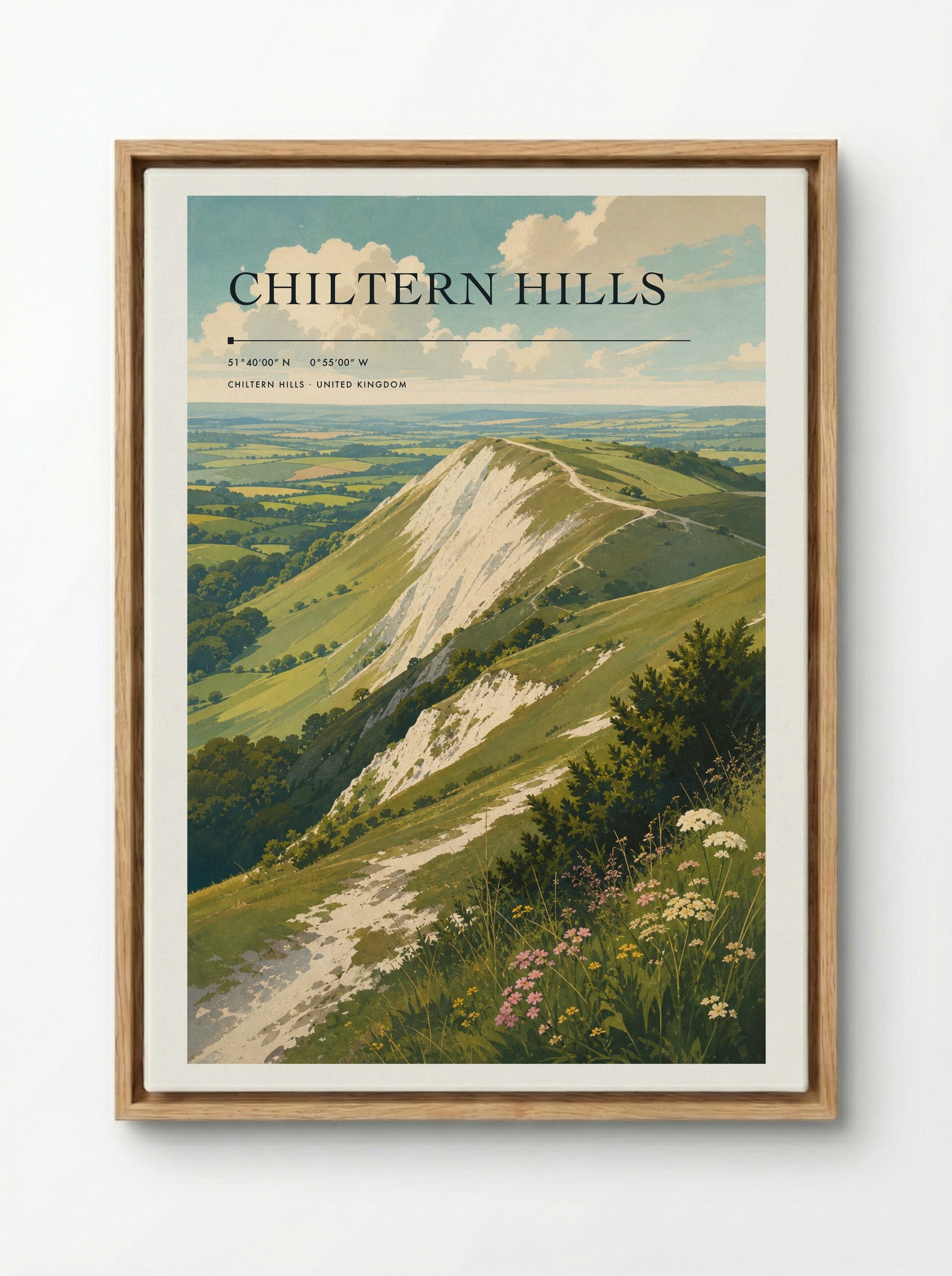 Chiltern Hills United Kingdom Travel Poster - Framed Canvas Wood