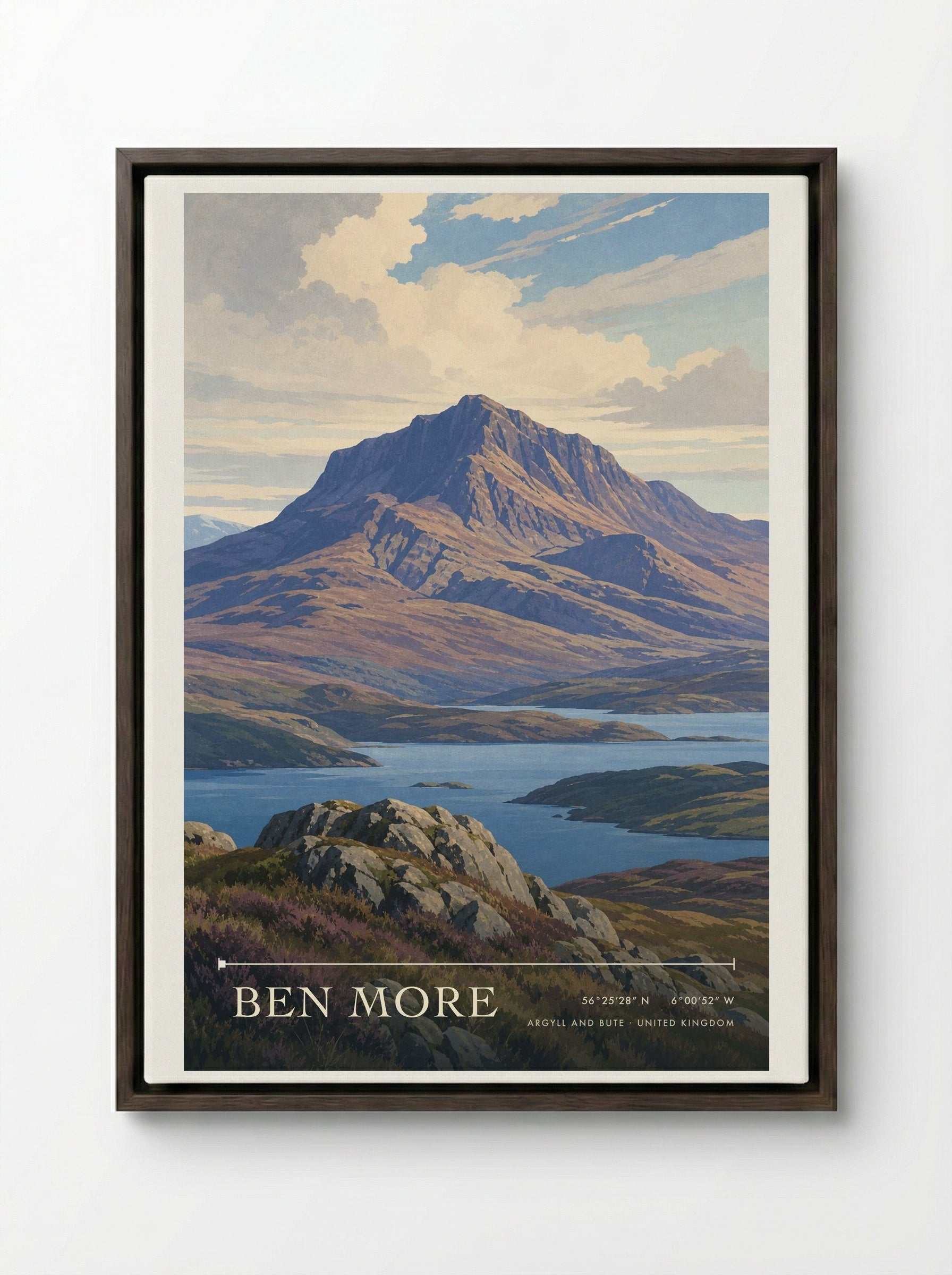 Ben More Argyll and Bute United Kingdom Travel Poster - Framed Canvas Dark Wood