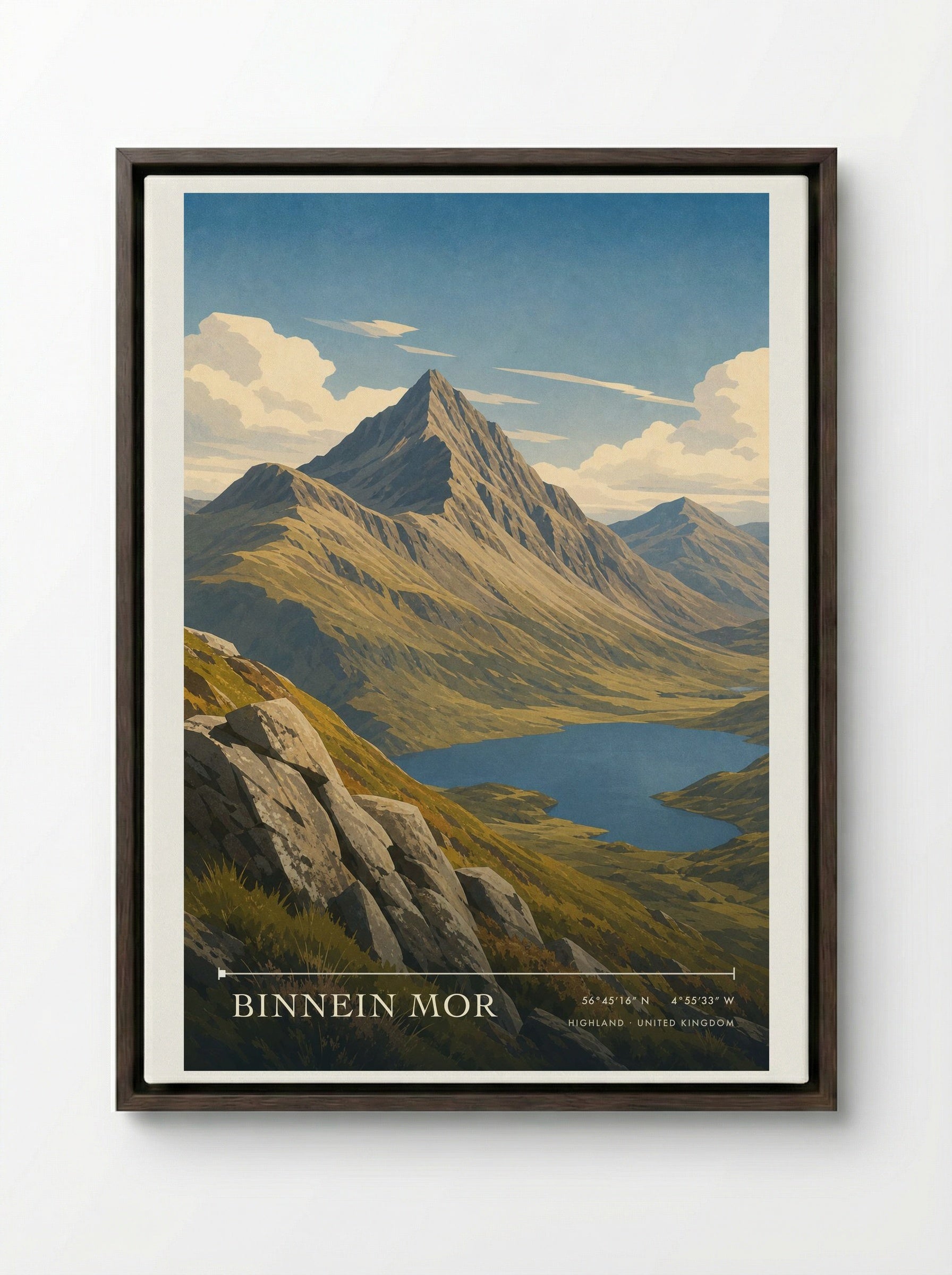 Binnein Mor Highland United Kingdom Travel Poster - Framed Canvas Dark Wood