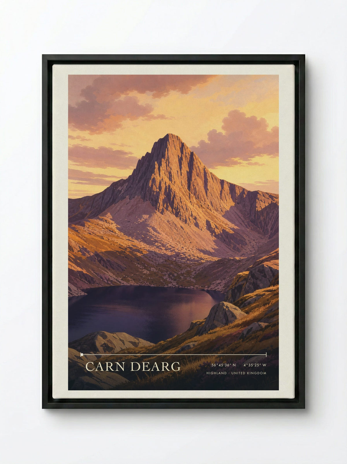 Carn Dearg Highland United Kingdom Travel Poster - Framed Canvas Black