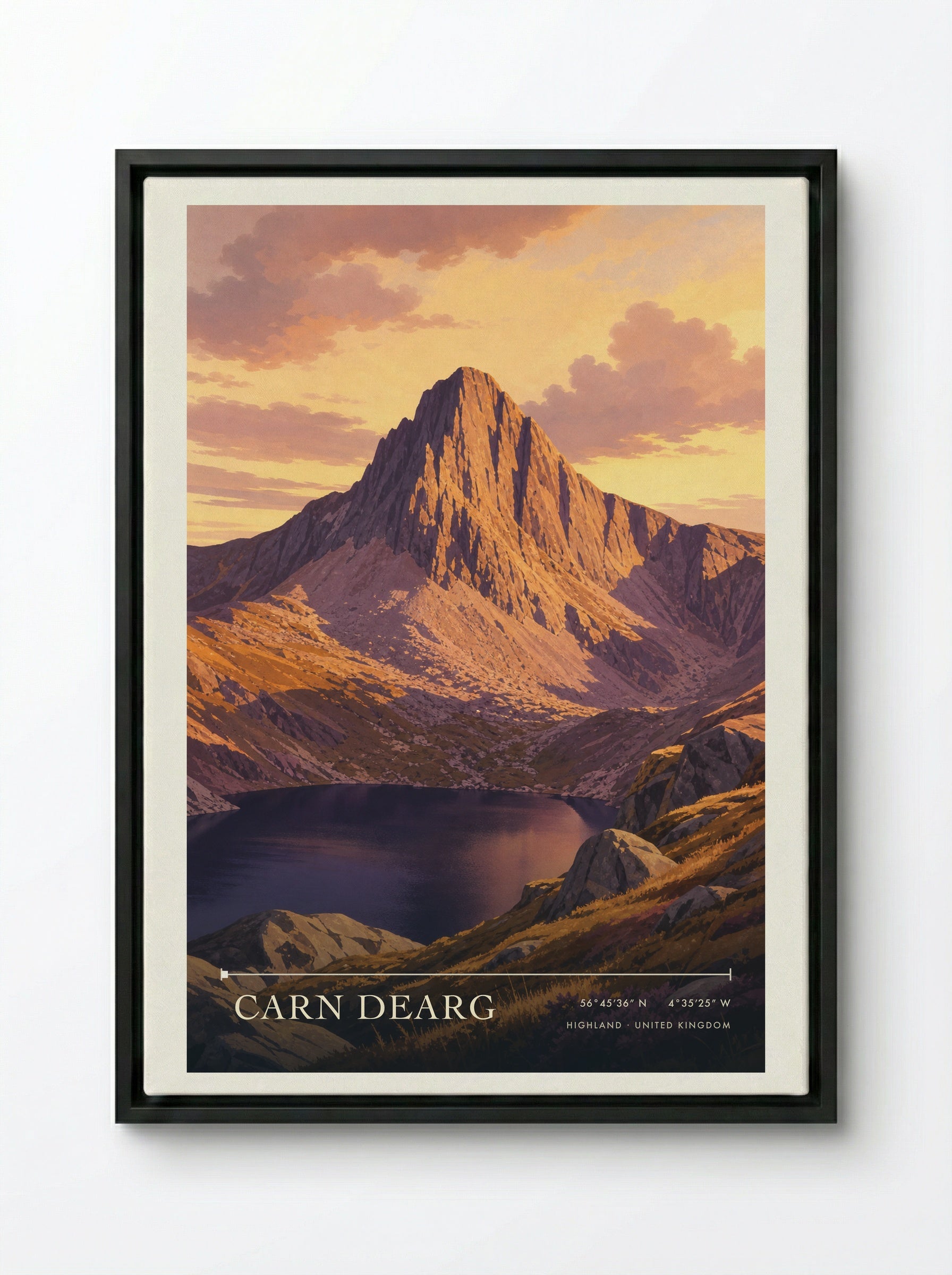 Carn Dearg Highland United Kingdom Travel Poster - Framed Canvas Black