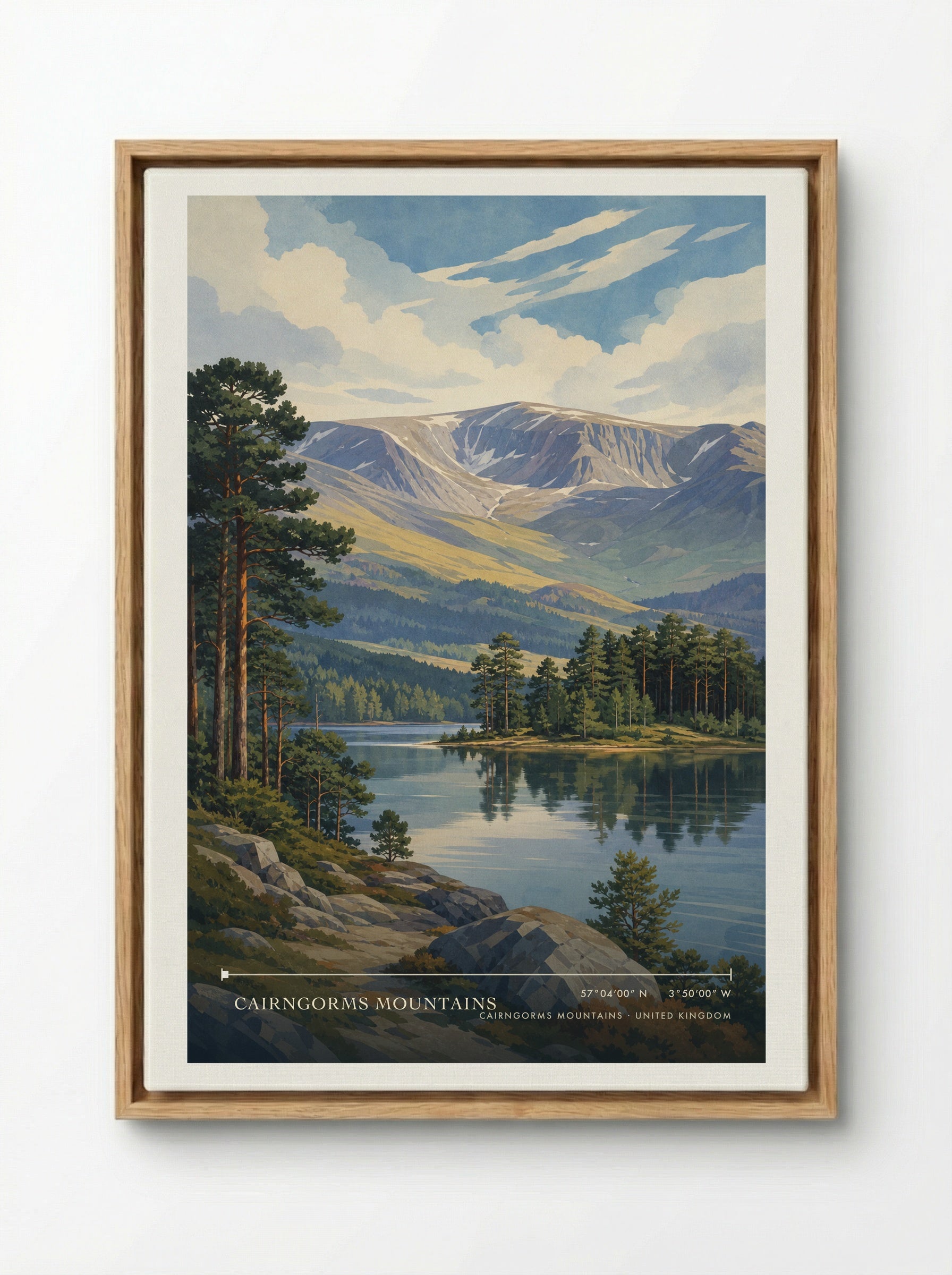 Cairngorms Mountains United Kingdom Travel Poster - Framed Canvas Wood