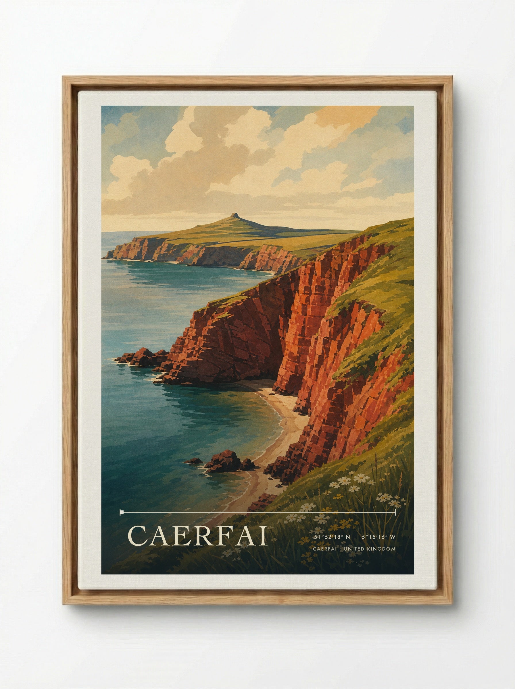 Caerfai United Kingdom Travel Poster - Framed Canvas Wood
