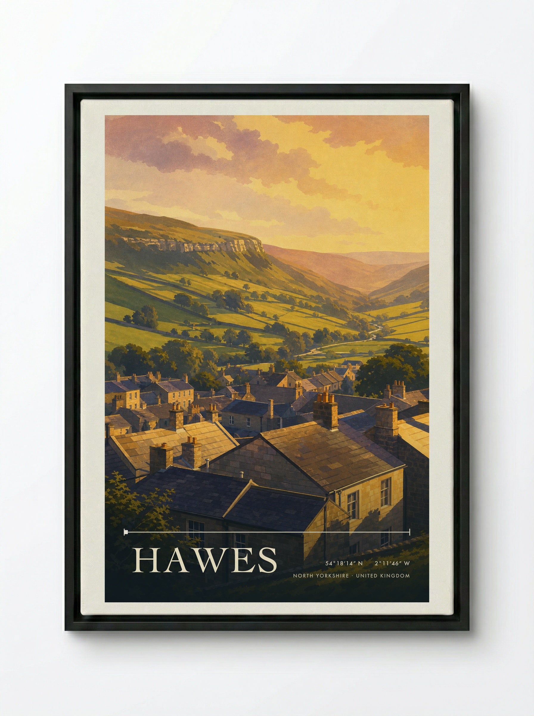 Hawes North Yorkshire United Kingdom Travel Poster - Framed Canvas Black